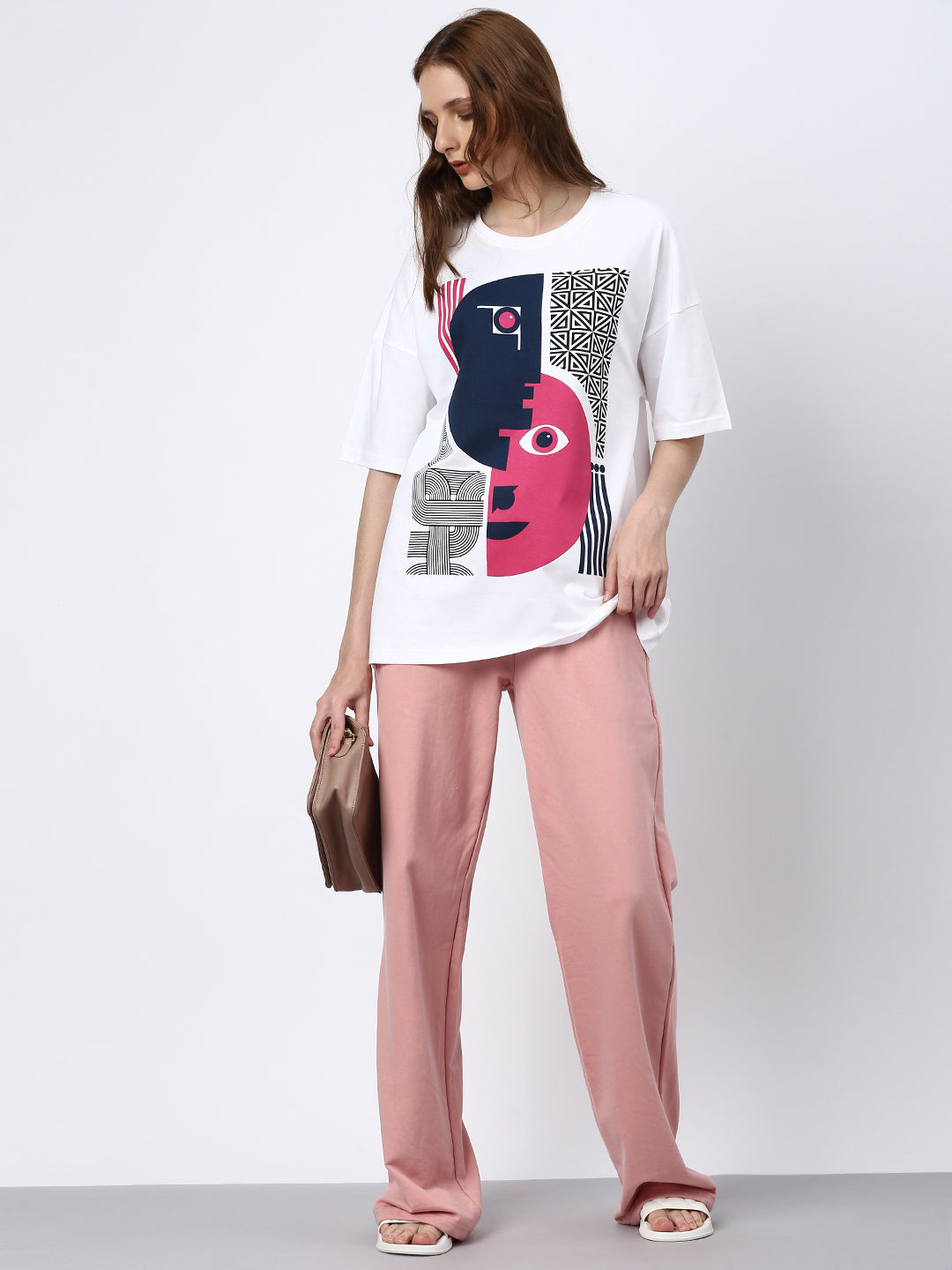 Womens Half Sleeve Drop Shoulder Printed Oversized Fit T-Shirts