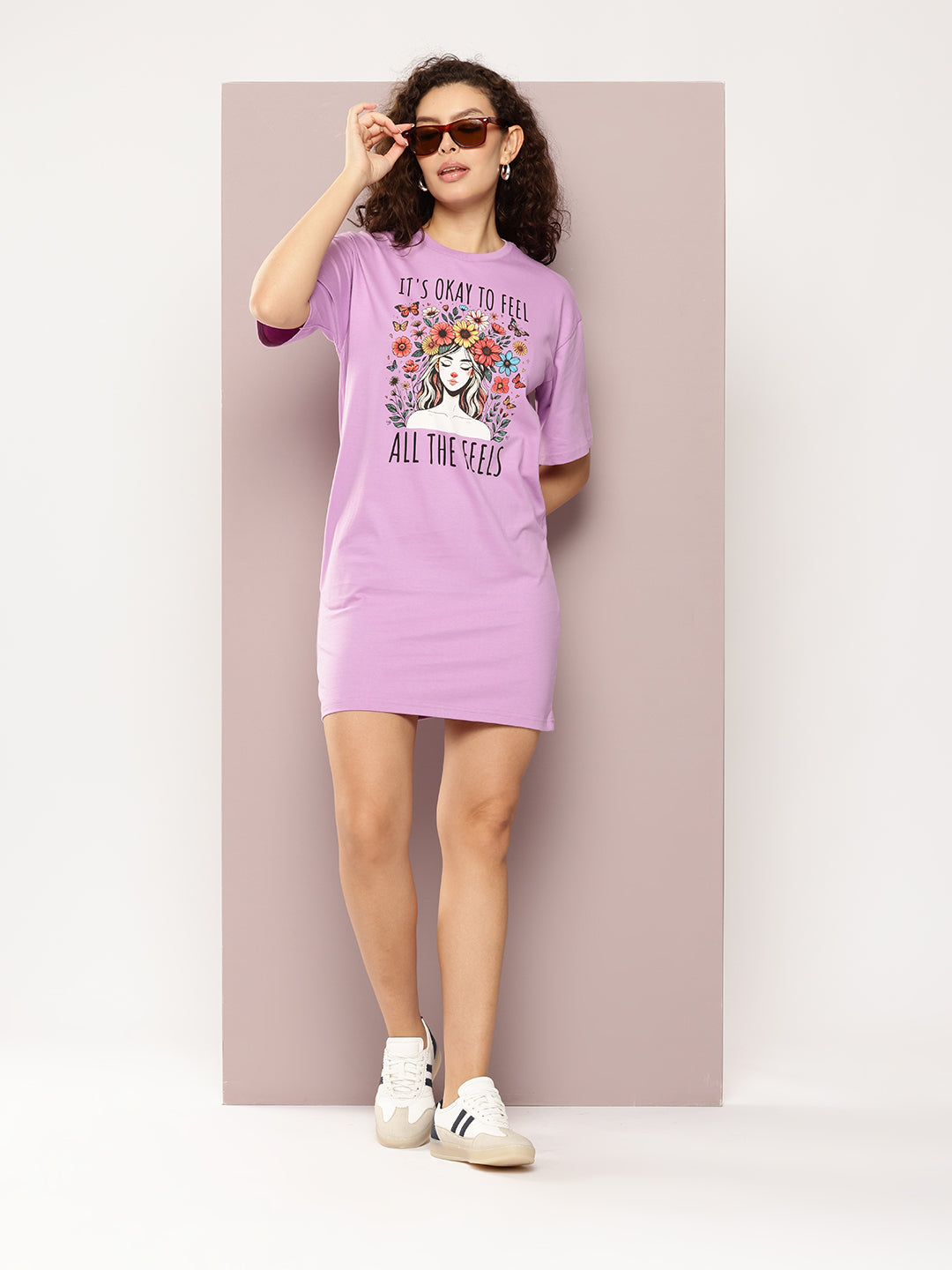 Womens Oversized Short Sleeves Printed Tshirt Dress