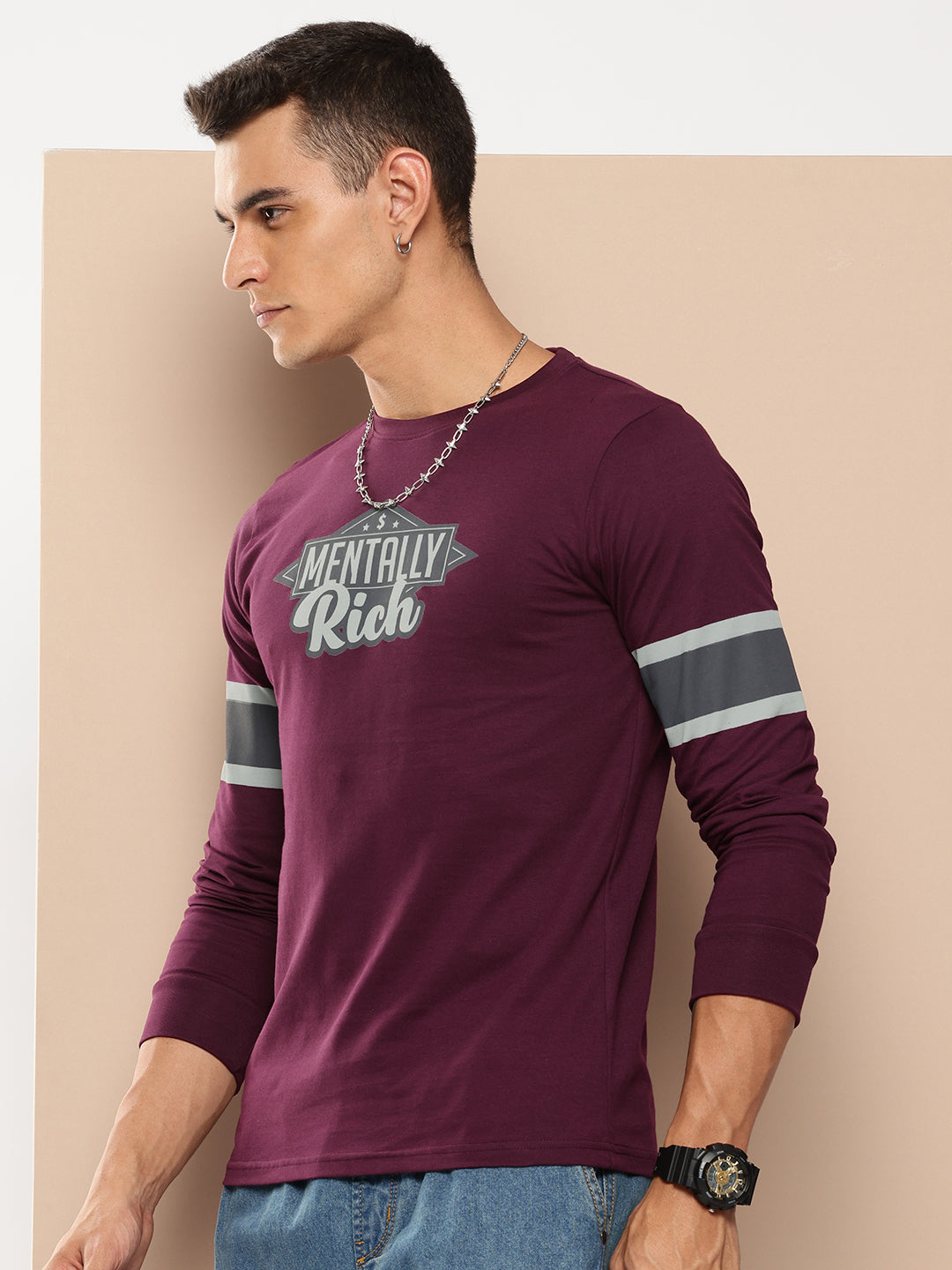 Mens Full Sleeve Round Neck Printed Regular Fit Tshirts