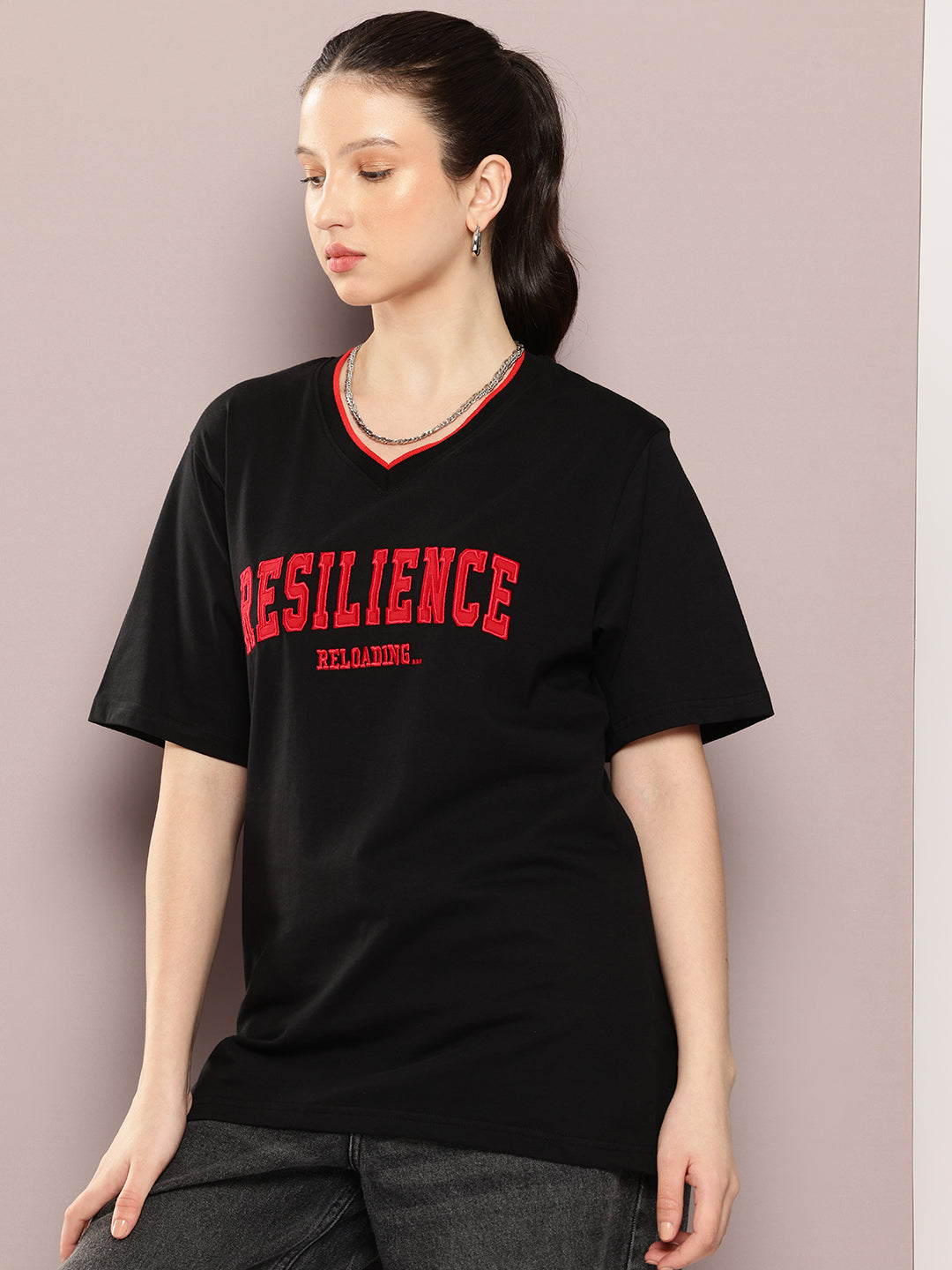 Womens Half Sleeve V-Neck Printed Oversized Fit Tshirts
