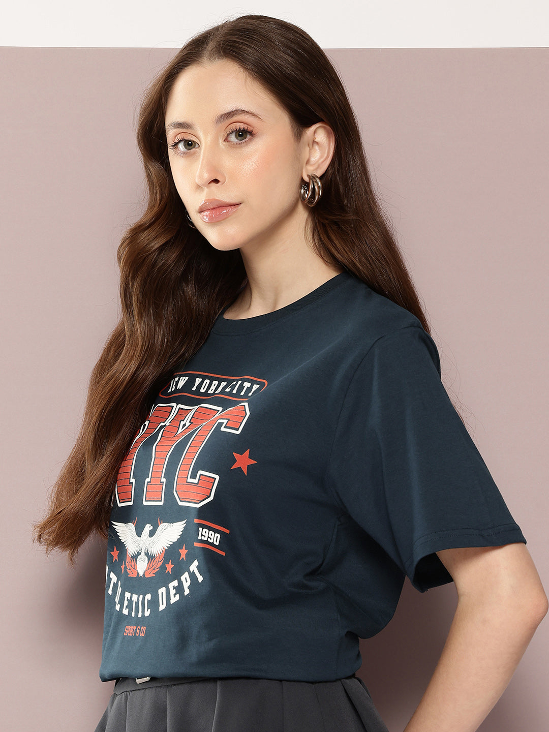 Womens Half Sleeve Round Neck Printed Oversized Fit Tshirts