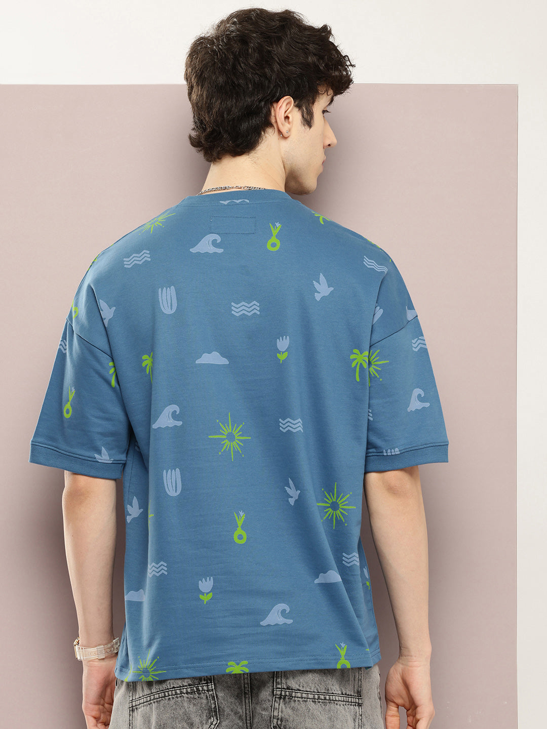 Mens Half Sleeve Round Neck All-Over Printed Oversized Fit Tshirts