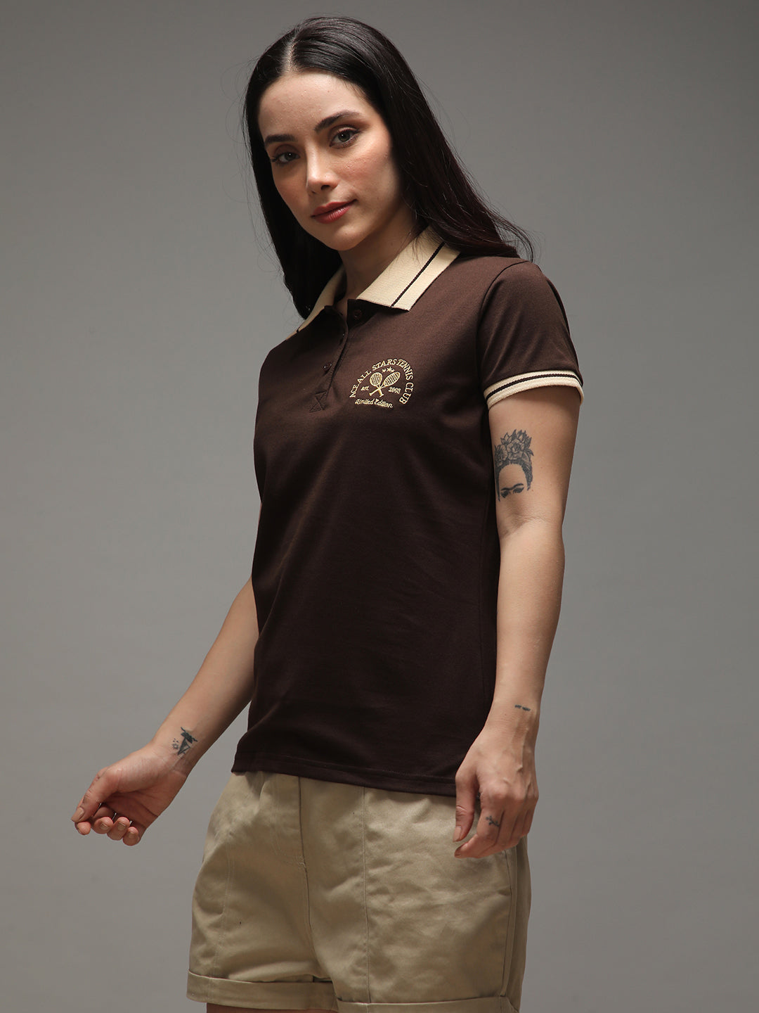 Womens Half Sleeve Polo Neck Solid Regular Fit Tshirts