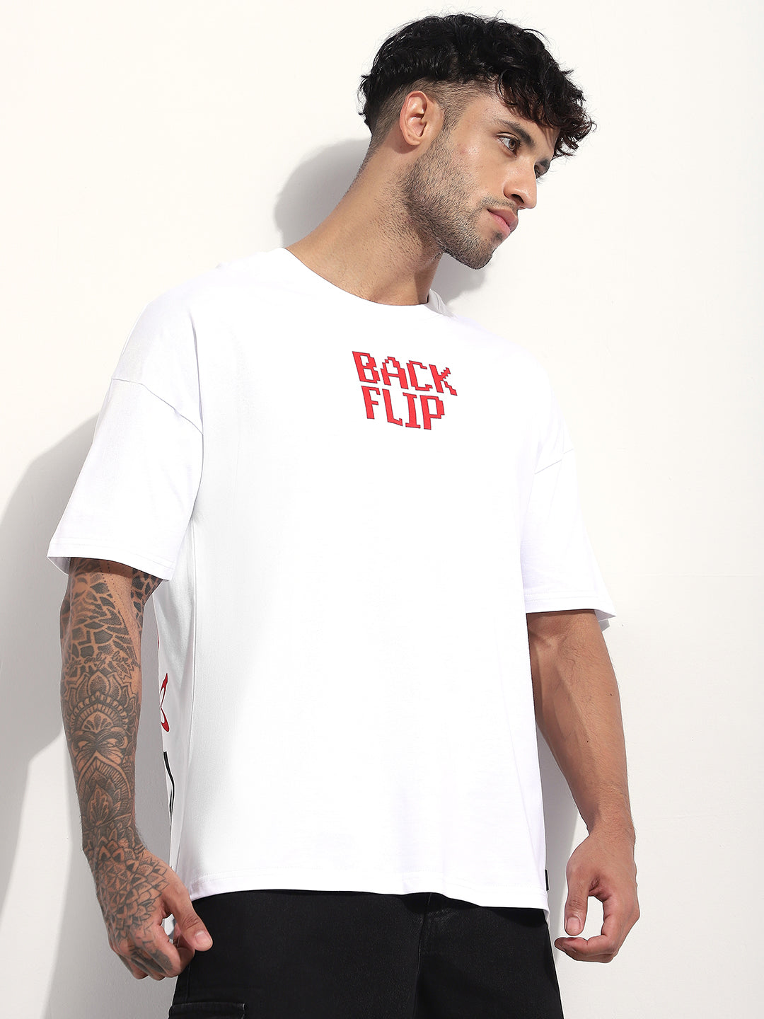 Mens Half Sleeve Drop Shoulder Printed Oversized Fit T-Shirts