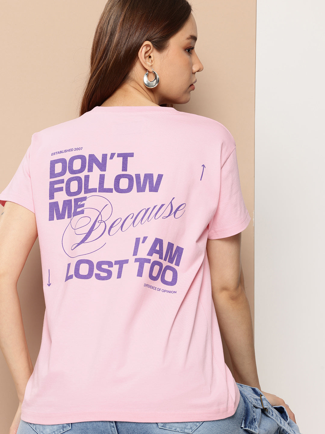 Womens Half Sleeve Round Neck Back Printed Boxy Fit Tshirts