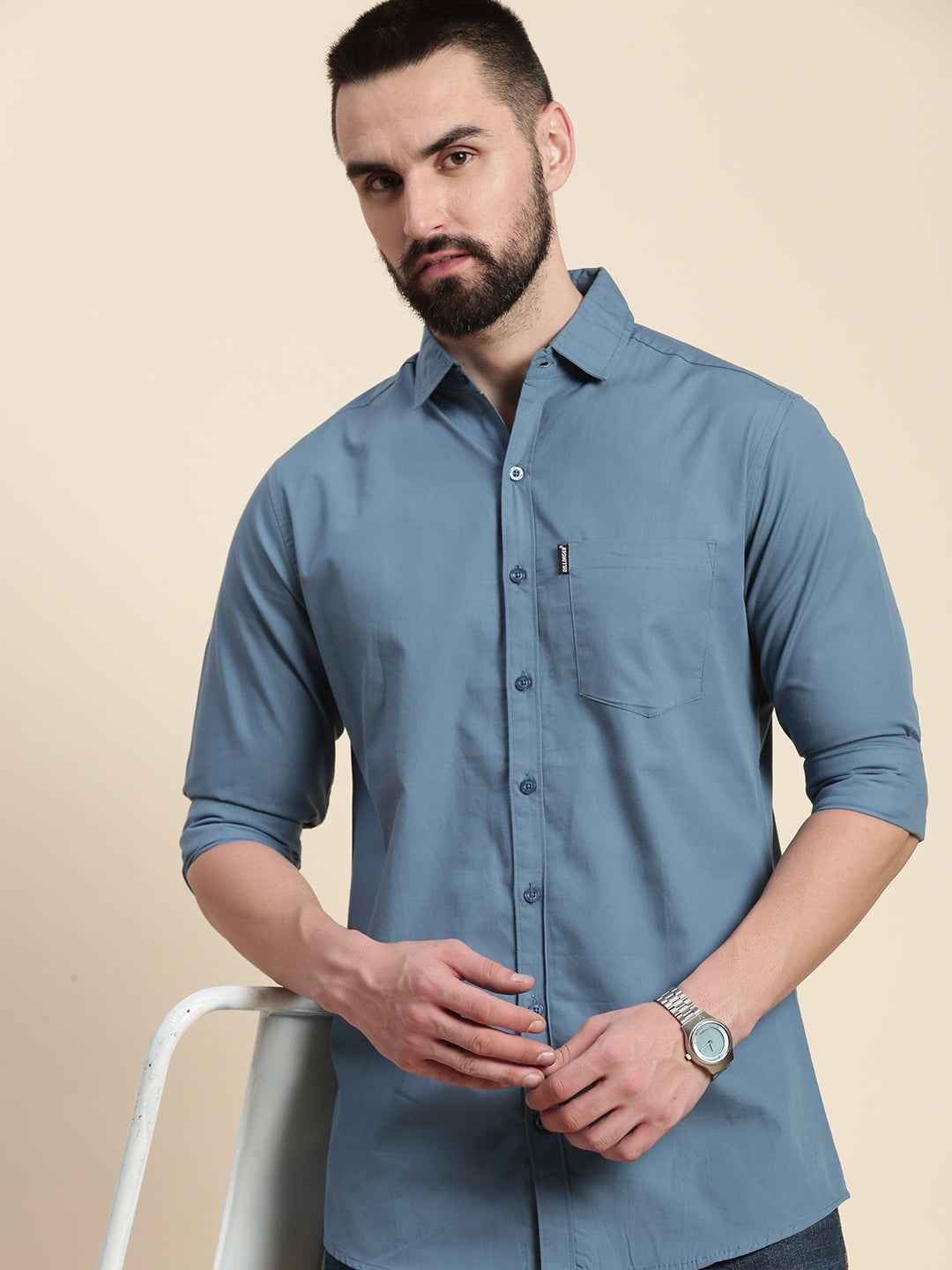 Mens Plain Full Sleeve Shirt With Pocket