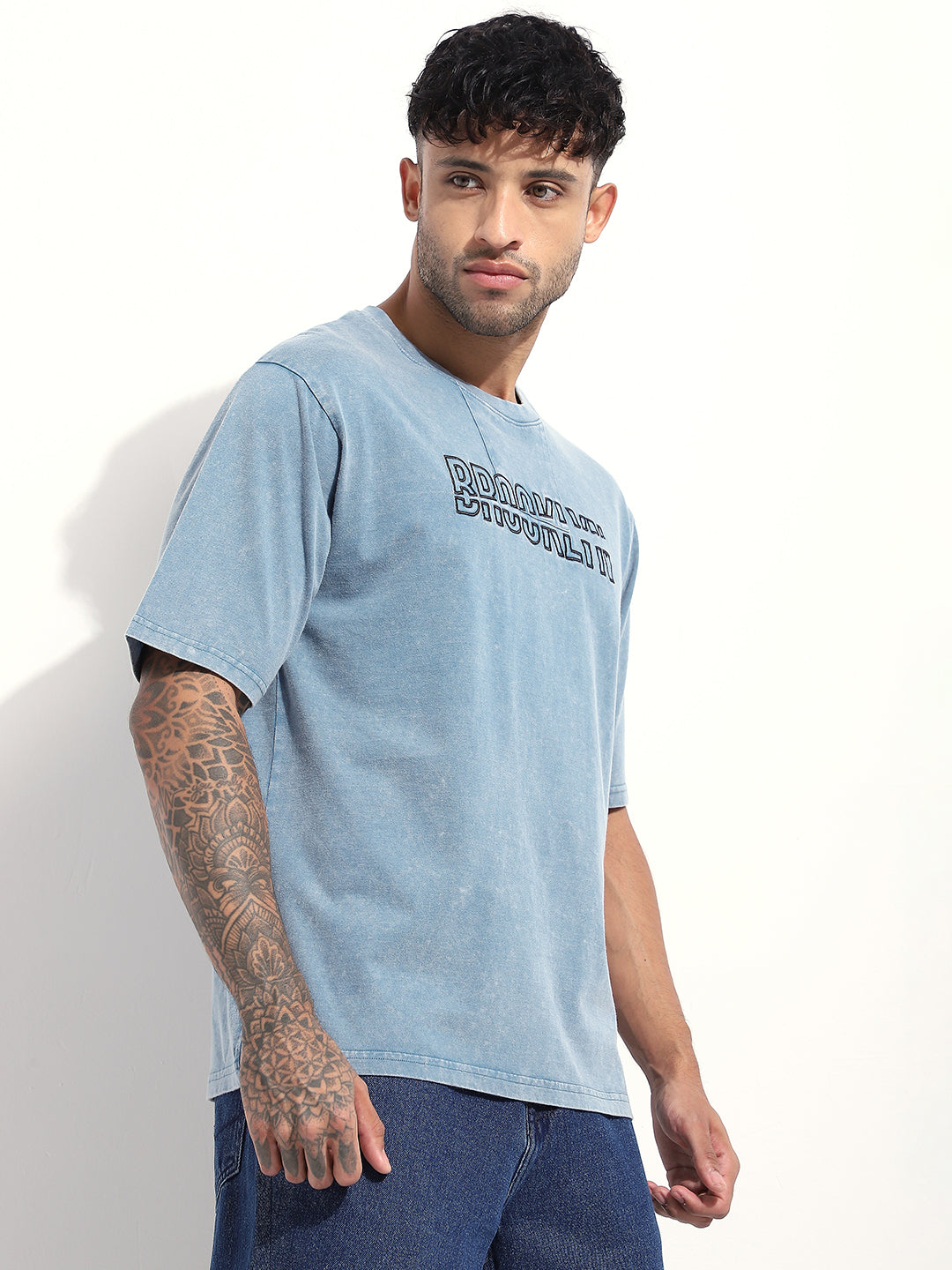 Mens Half Sleeve Round Neck Embroidered Oversized Fit Tshirts