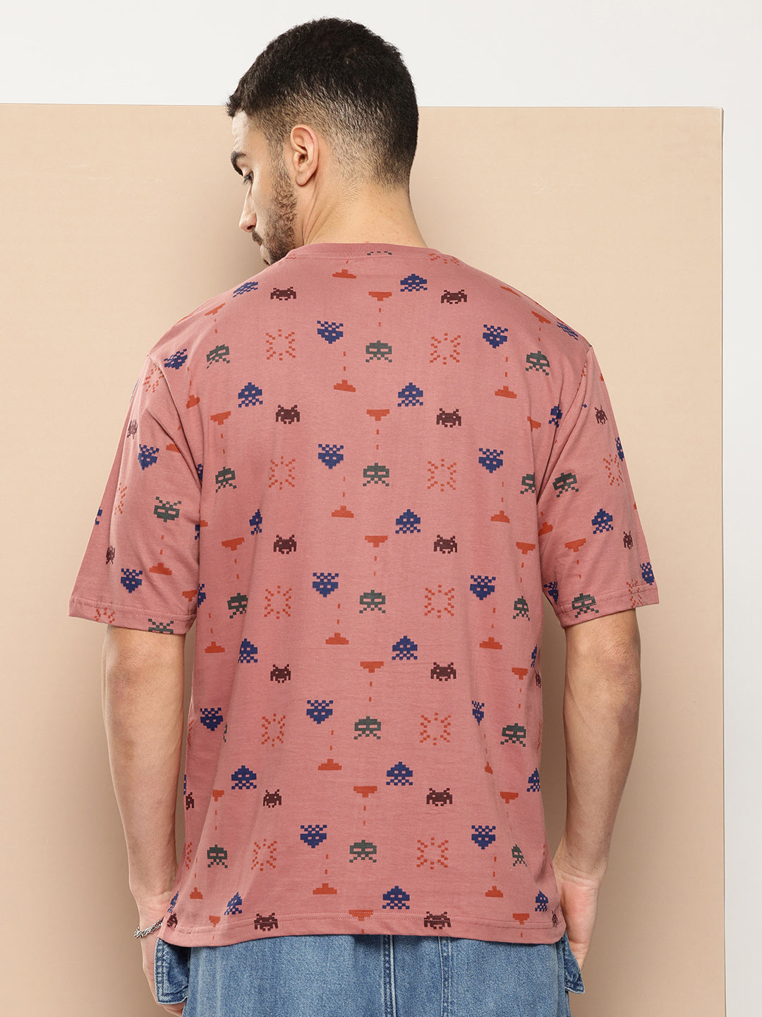 Mens Half Sleeve Round Neck All-Over Printed Oversized Fit Tshirts