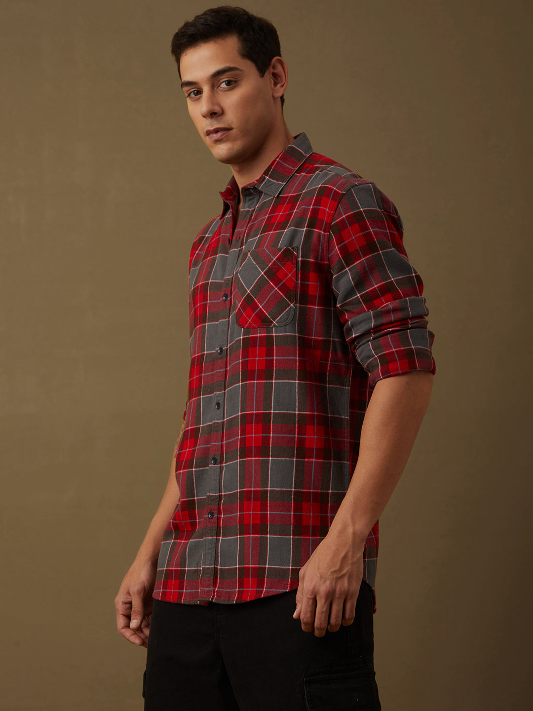 Men Checked Full Sleeve Shirt With Pocket