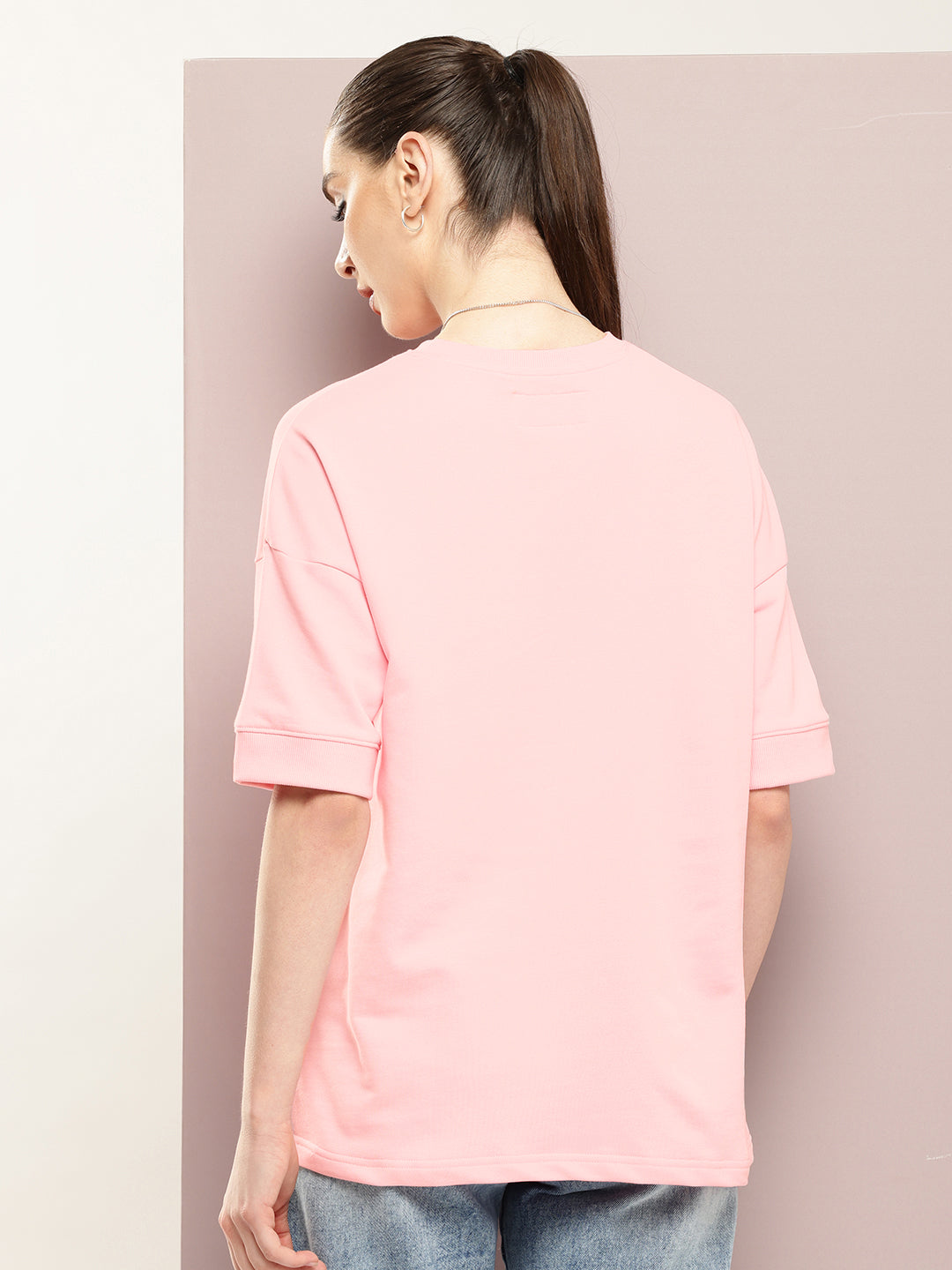 Womens Half Sleeve Round Neck Solid Oversized Fit Tshirts