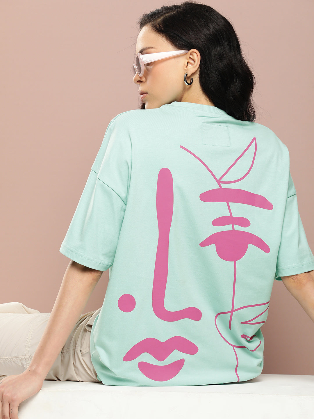 Womens Half Sleeve Drop Shoulder Printed Oversized Fit T-Shirts