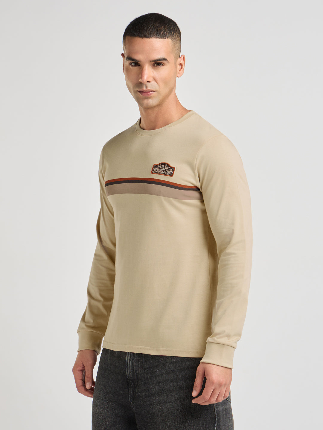 Mens Printed Regular Fit Full Sleeve Round Neck Tshirt