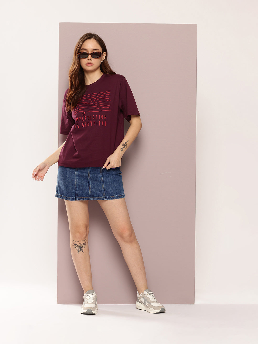Womens Half Sleeve Round Neck Embroidered Oversized Fit Tshirts