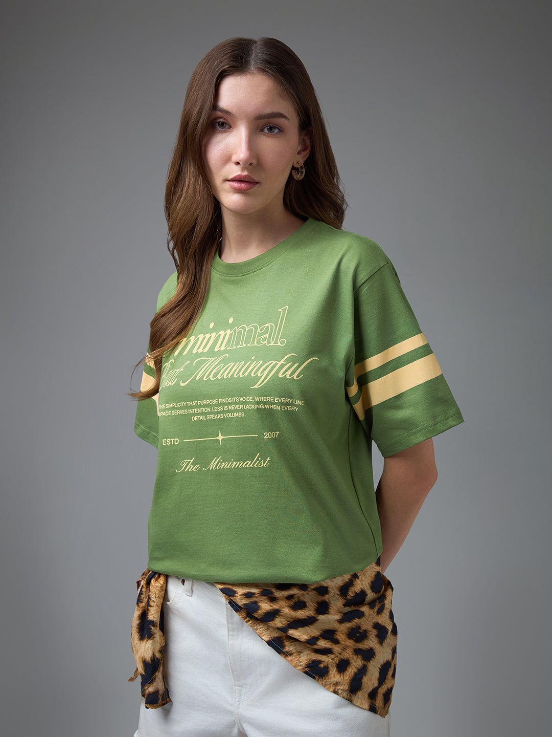 Womens Printed Round Neck Oversized Fit Tshirt