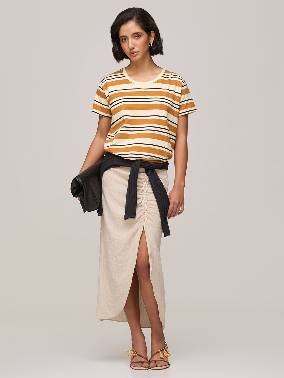 Womens Striped Boxy Regular Fit Cotton T-Shirt