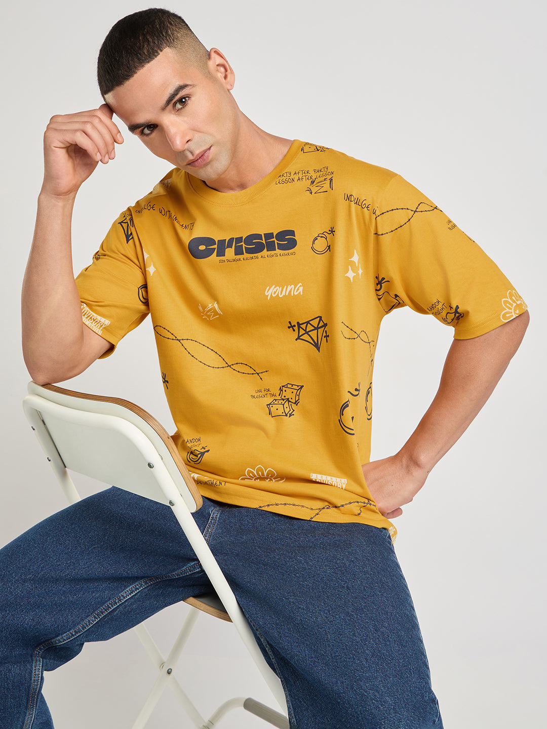 Mens Printed Oversized Cotton Round Neck Tshirt