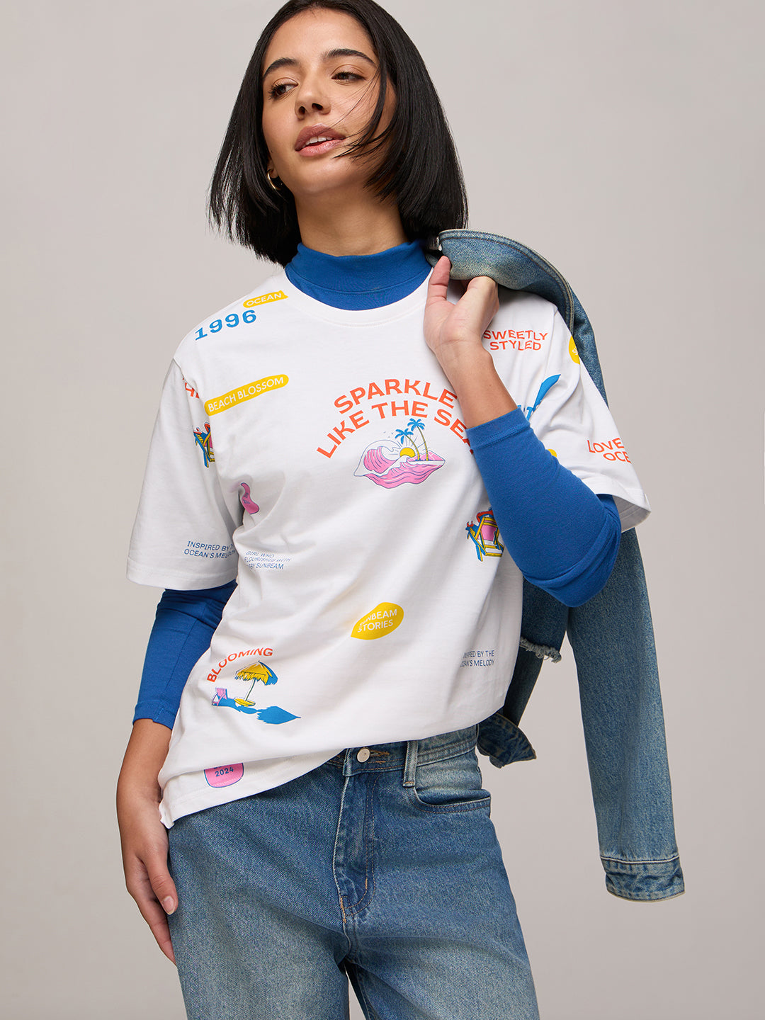 Womens Printed Oversized Fit Cotton T-Shirt
