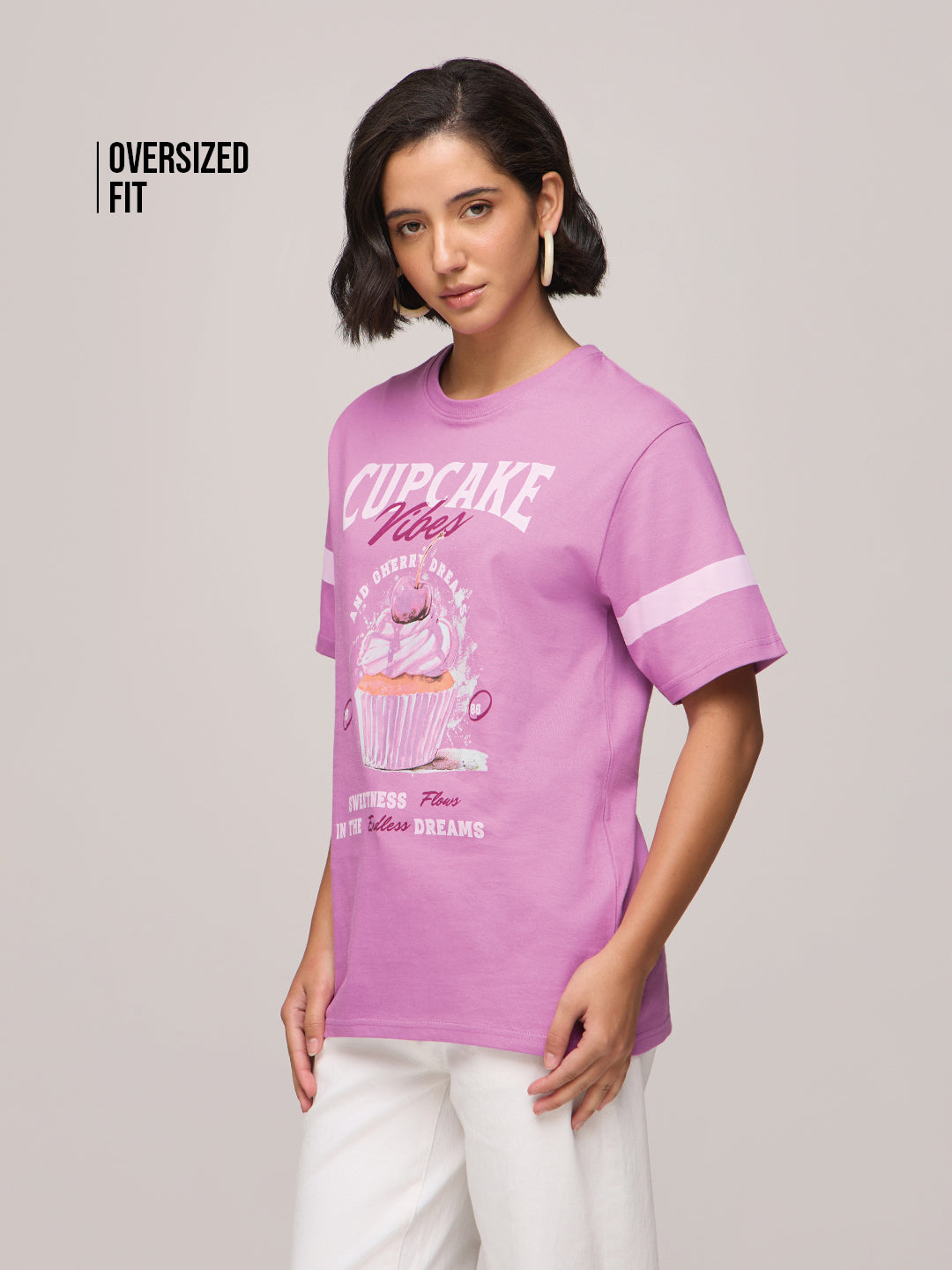 Womens Printed Oversized Fit Cotton T-Shirt