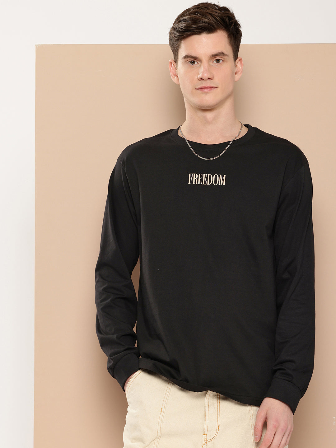 Mens Full Sleeve Round Neck Back Printed Oversized Fit Tshirts