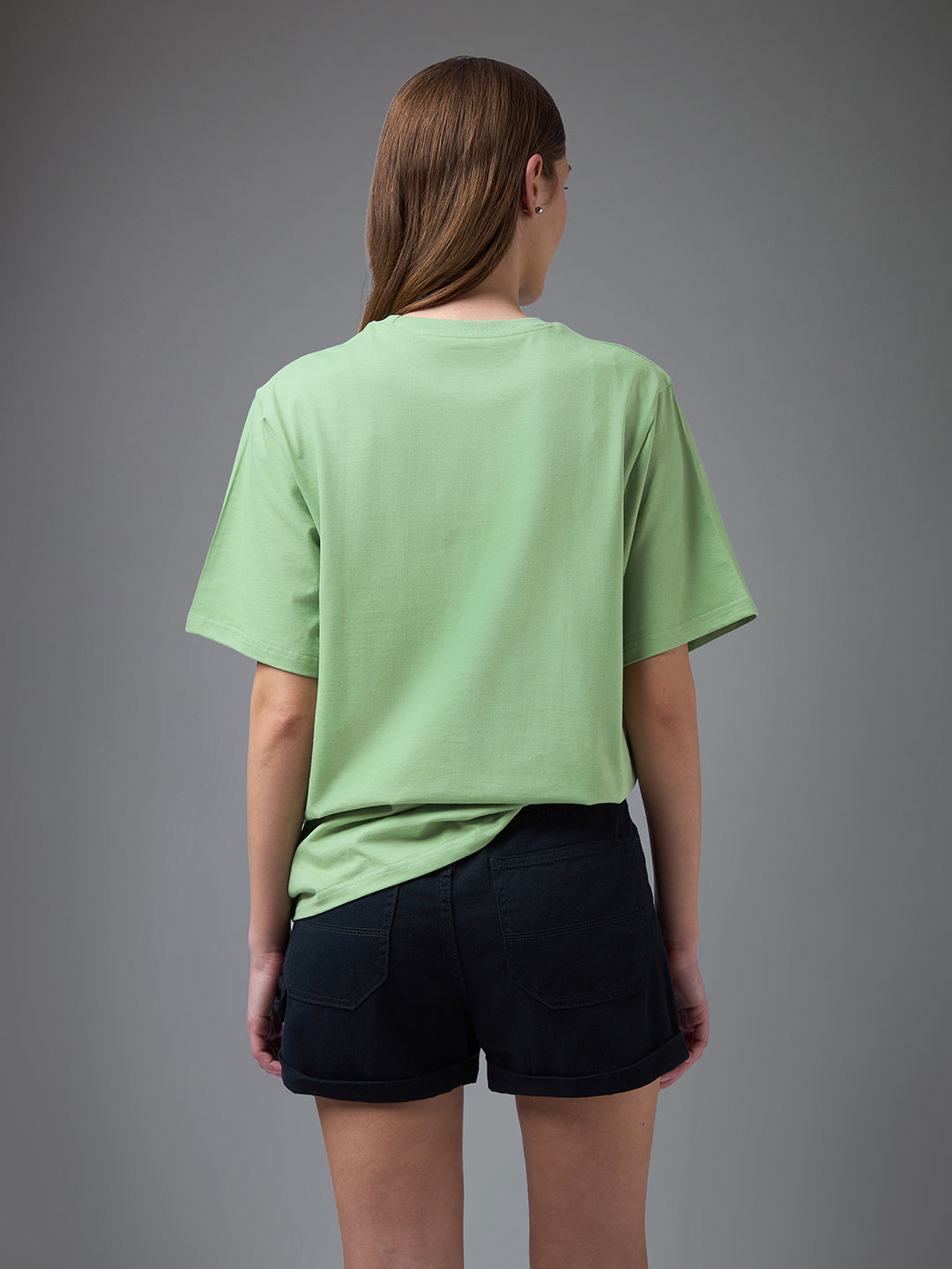 Womens Printed Round Neck Oversized Fit Tshirt