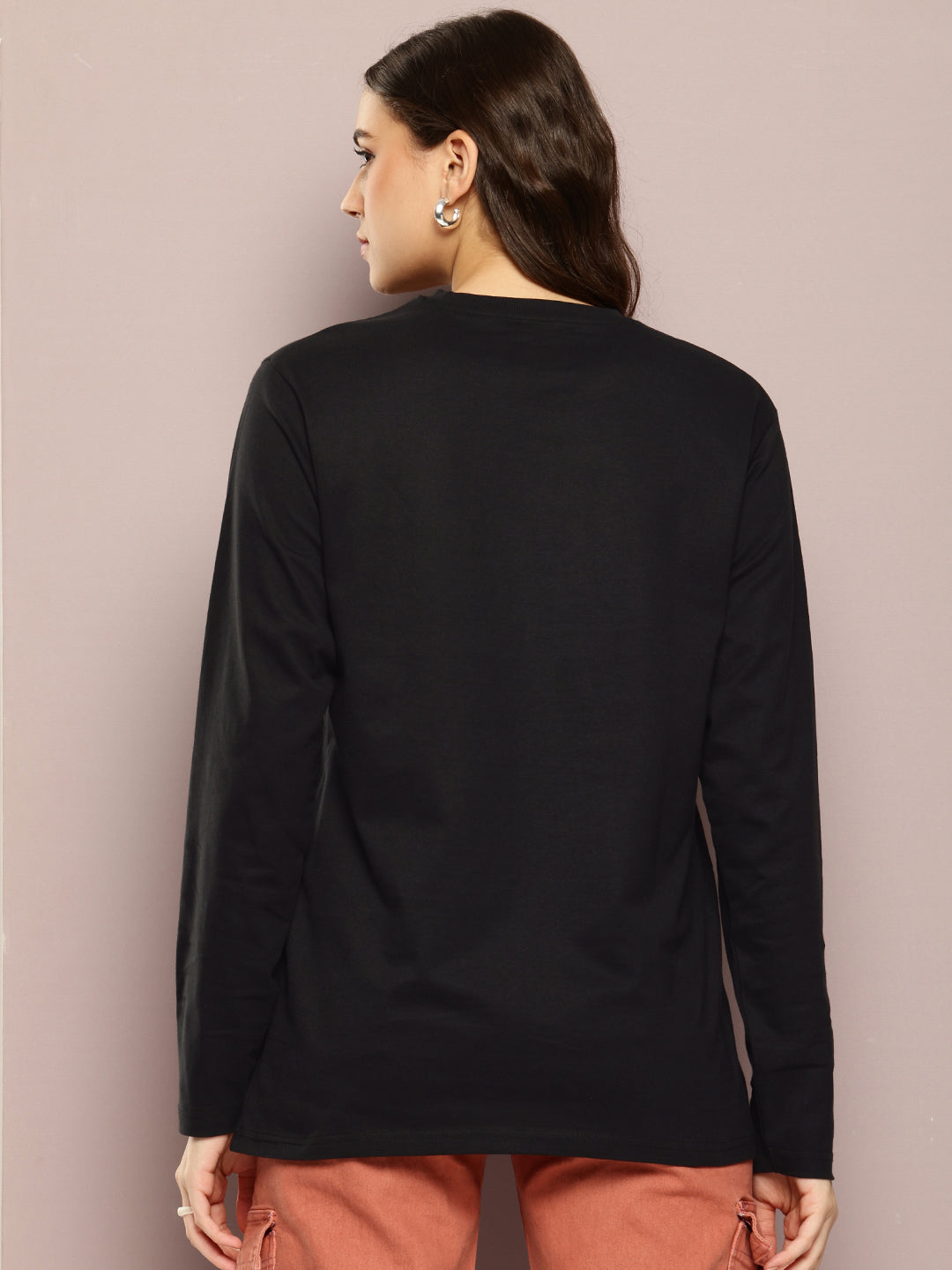 Womens Full Sleeve Round Neck Printed Oversized Fit Tshirts