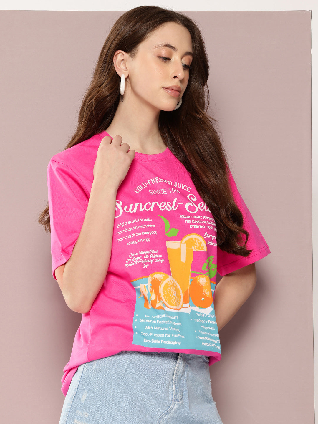 Womens Half Sleeve Round Neck Printed Oversized Fit Tshirts