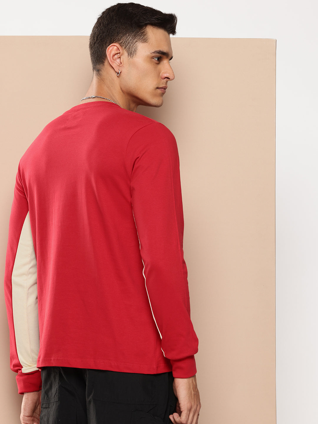 Mens Full Sleeve Round Neck Colourblocked Regular Fit Tshirts