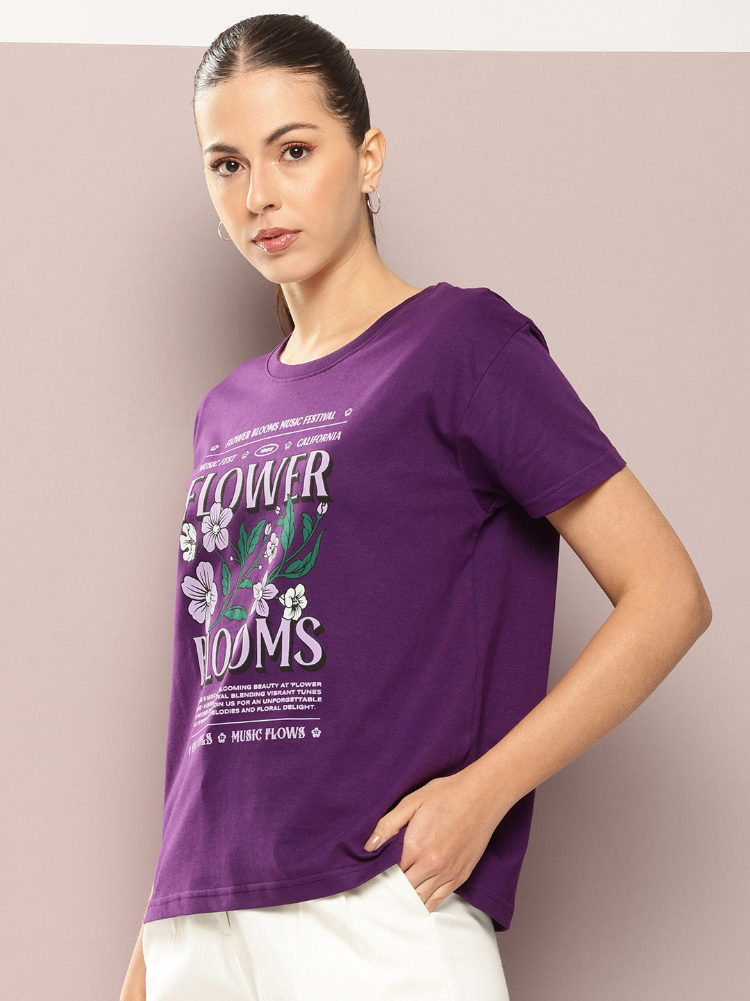 Womens Half Sleeve Round Neck Printed Boxy Fit Tshirts