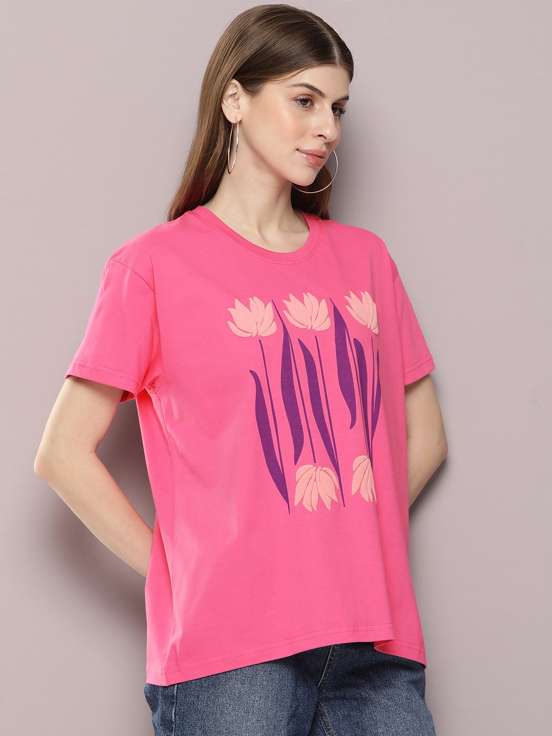 Womens Half Sleeve Round Neck Boxy Fit T-Shirts