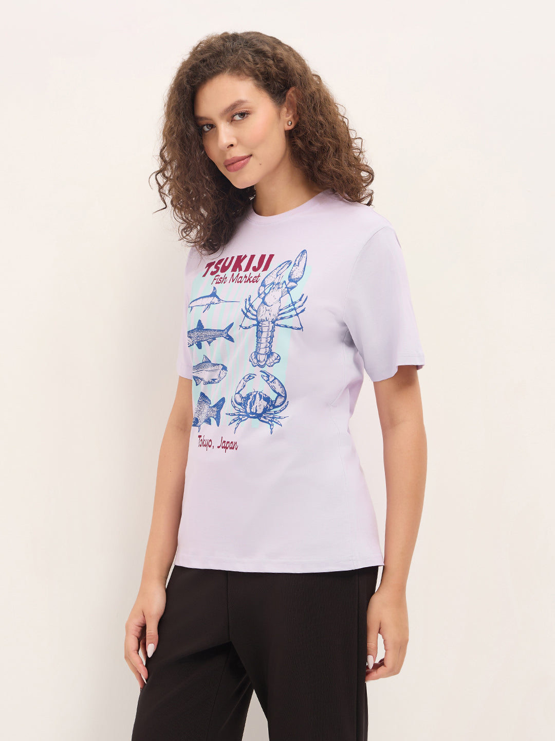 Womens Half Sleeve Round Neck Printed Oversized Fit Tshirts