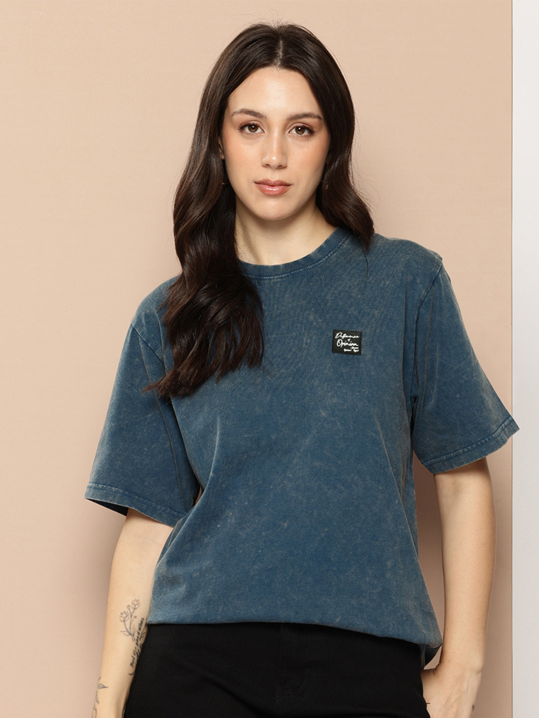 Womens Half Sleeve Round Neck Back Printed Oversized Fit Tshirts