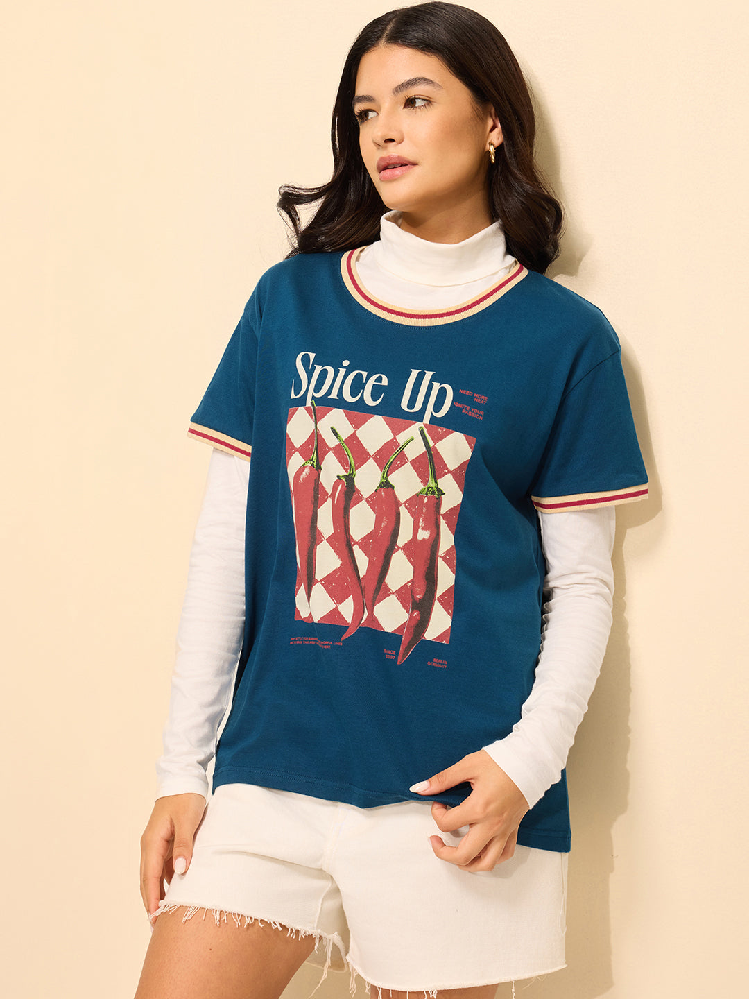 Womens Printed Boxy Regular Fit Cotton T-Shirt