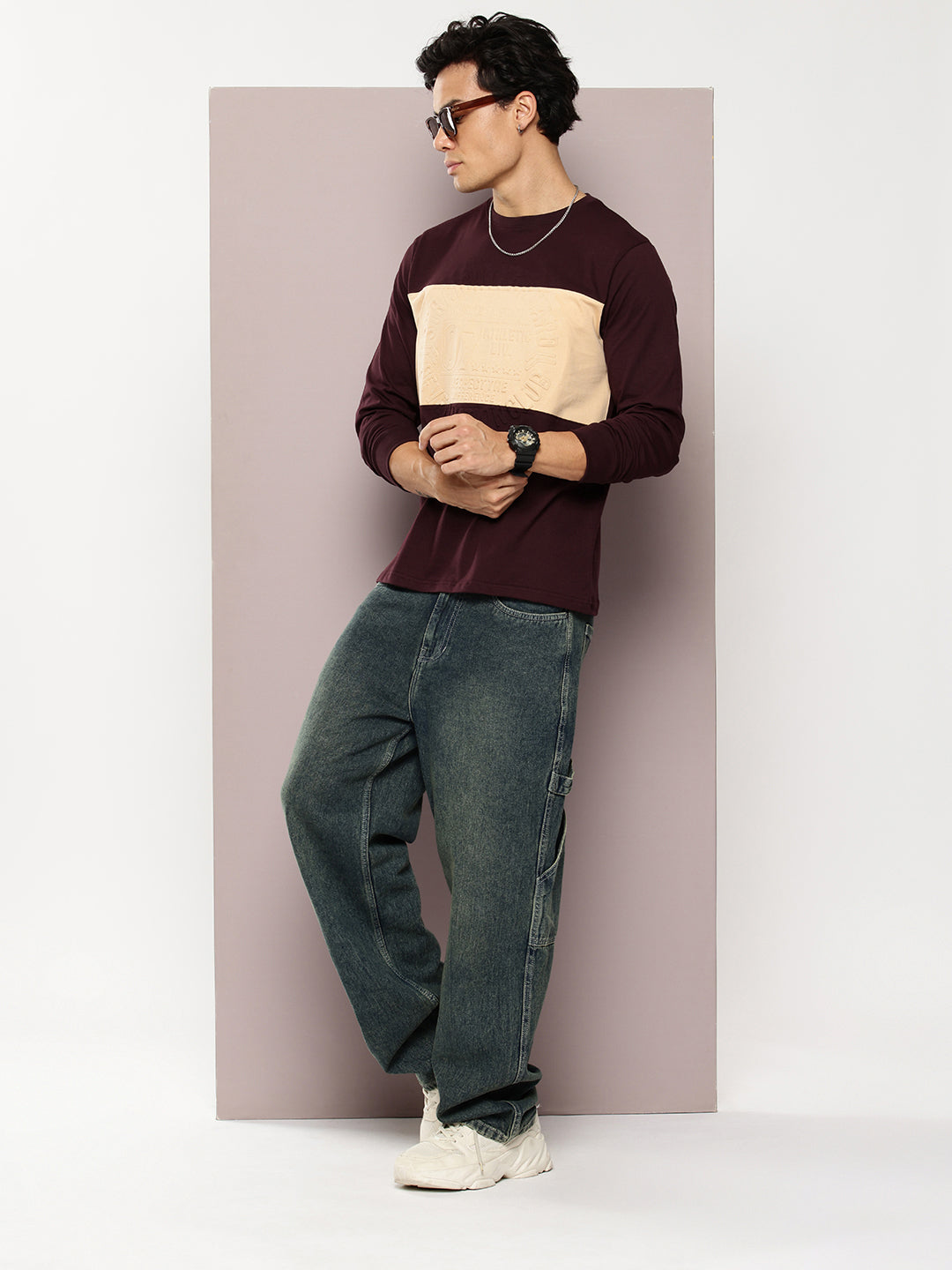 Mens Full Sleeve Round Neck Embellished Regular Fit Tshirts