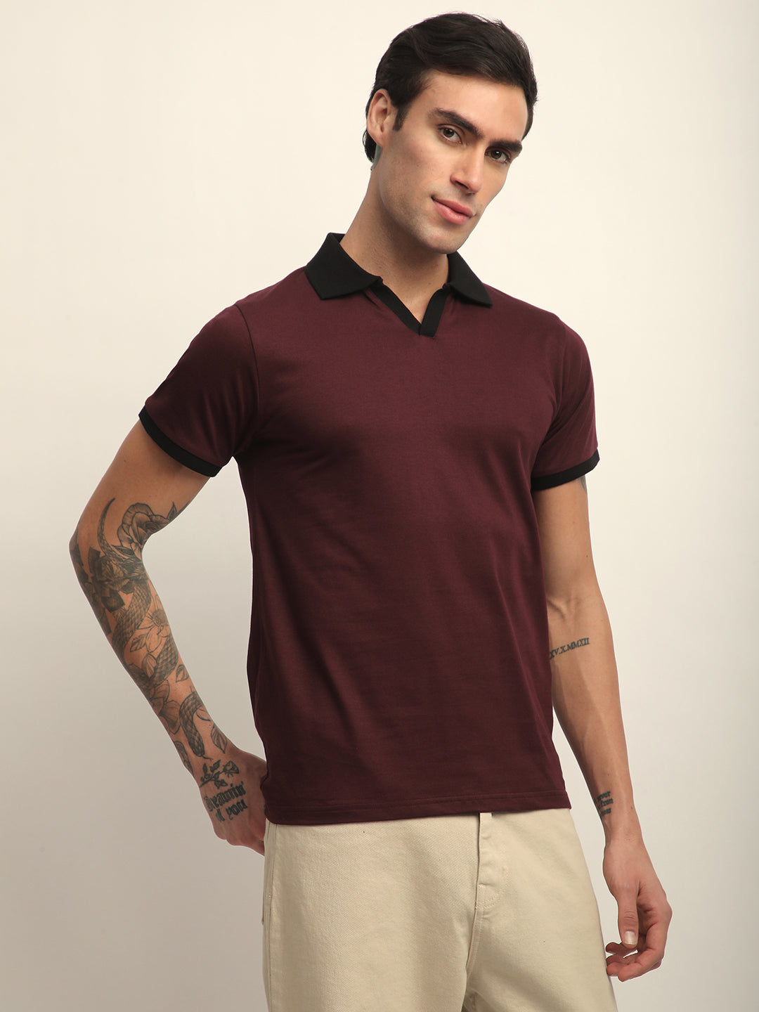 Mens Half Sleeve Polo Neck Solid Regular Fit Tshirts
