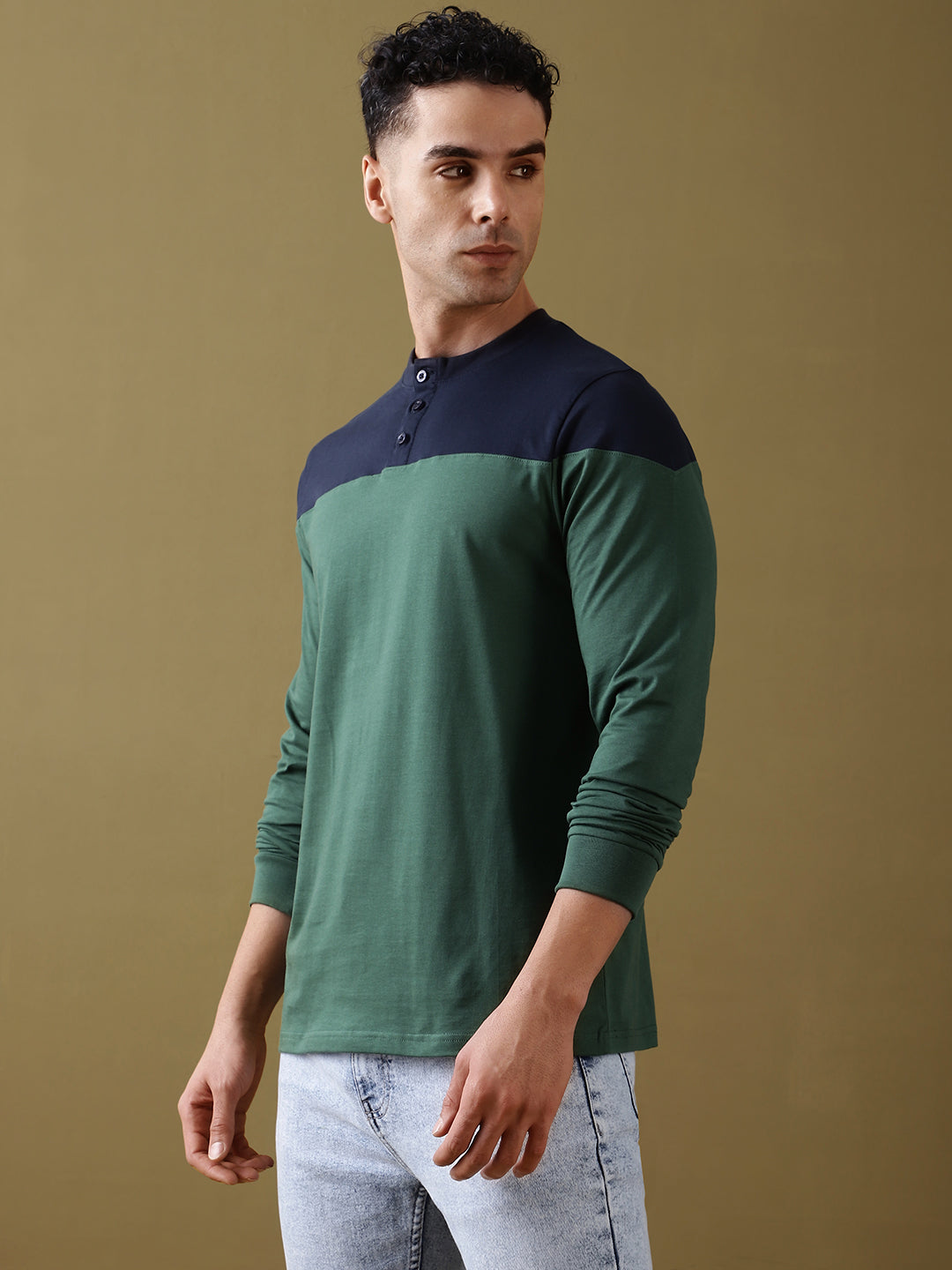 Mens Full Sleeve Henley Neck Regular Fit T-Shirts