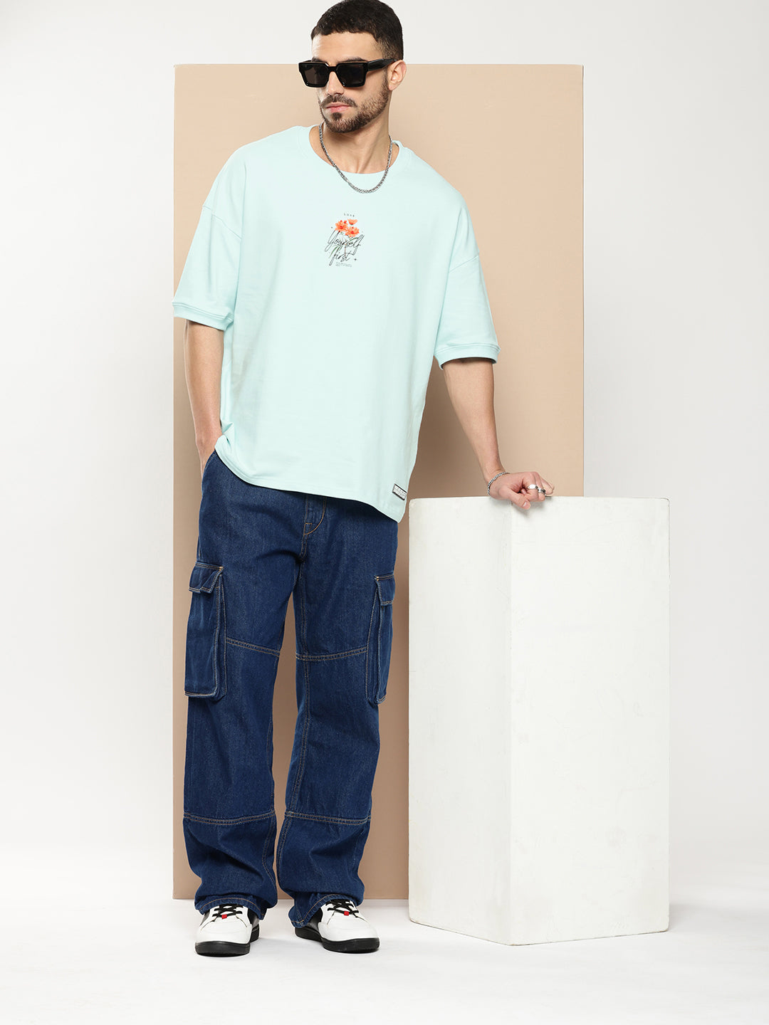 Mens Half Sleeve Round Neck Back Printed Oversized Fit Tshirts
