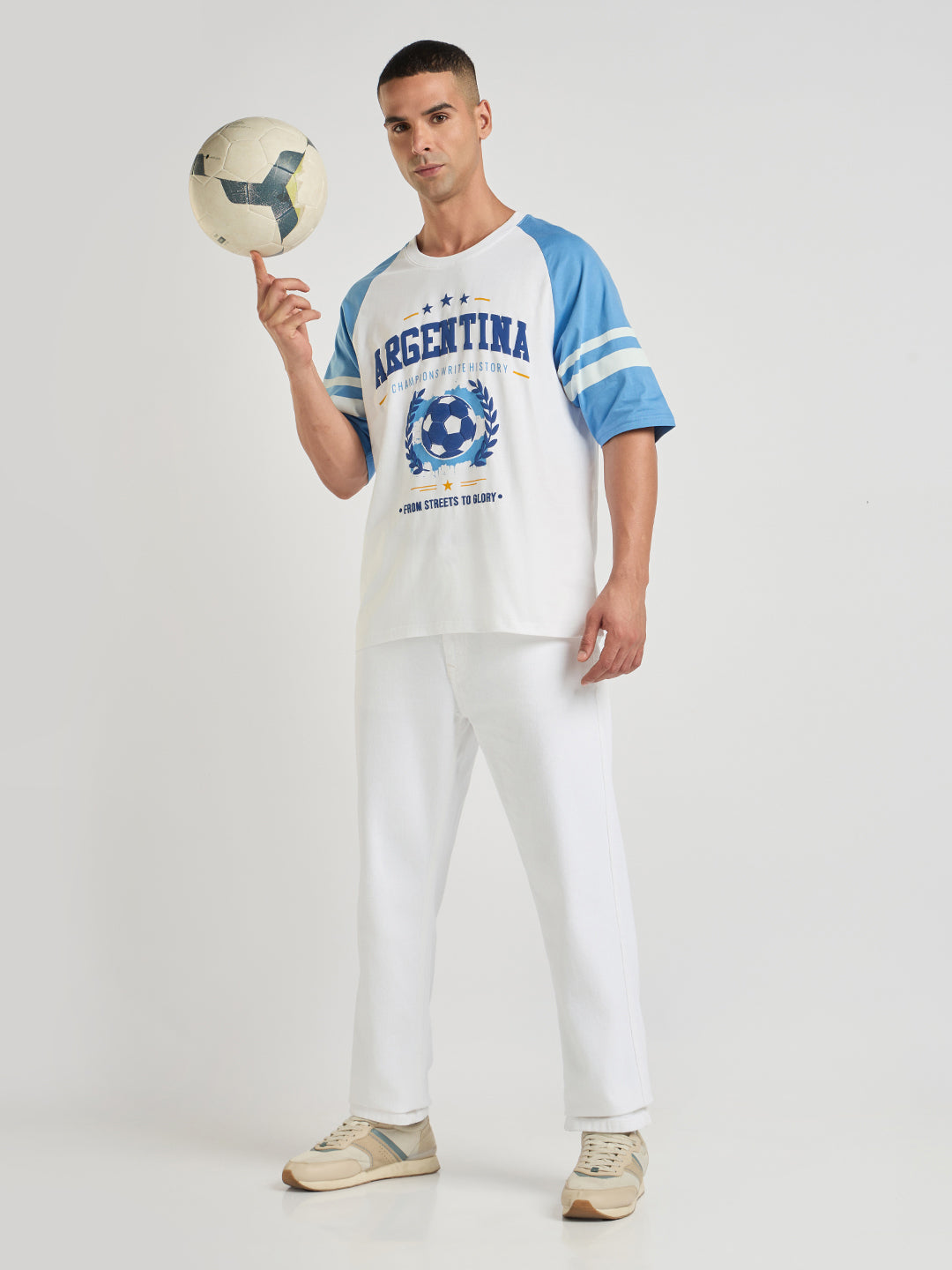 Mens Foot Ball Team Printed Oversized Raglan Sleeve Tshirt