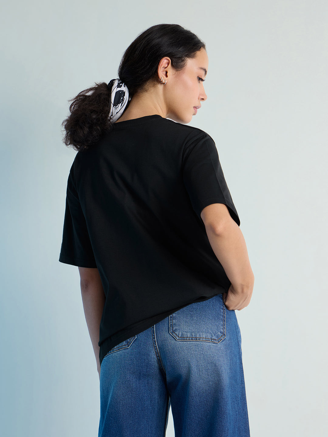 Womens Stud Detailed Oversized Round Neck Tshirt 