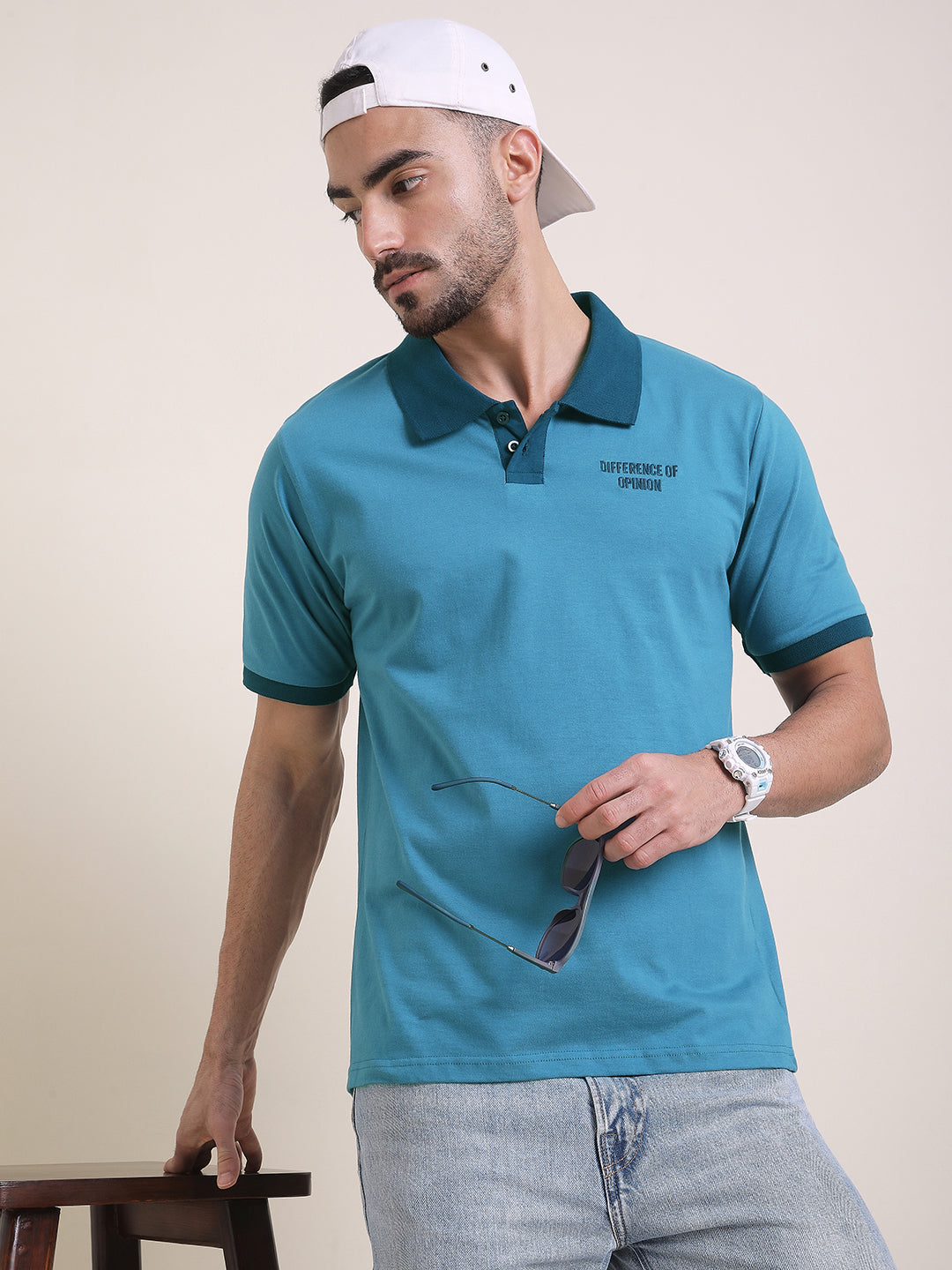 Mens Half Sleeve Polo Neck Back Embroidered Relaxed Fit Tshirts