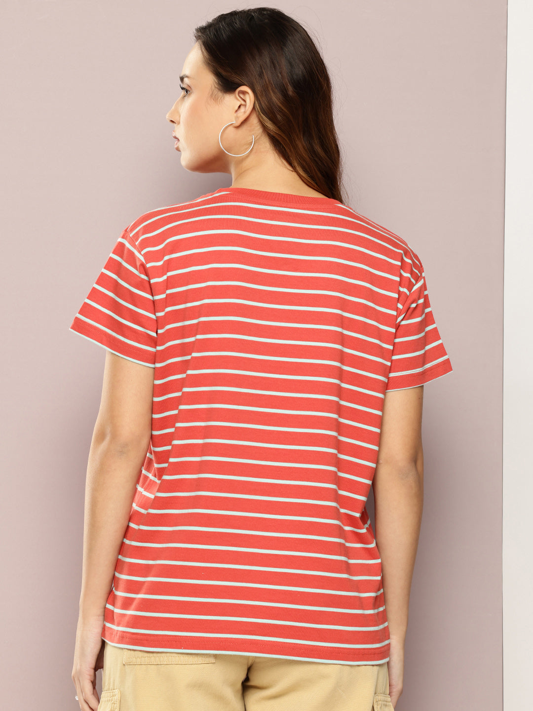 Womens Half Sleeve Round Neck All-Over Striped Boxy Fit Tshirts
