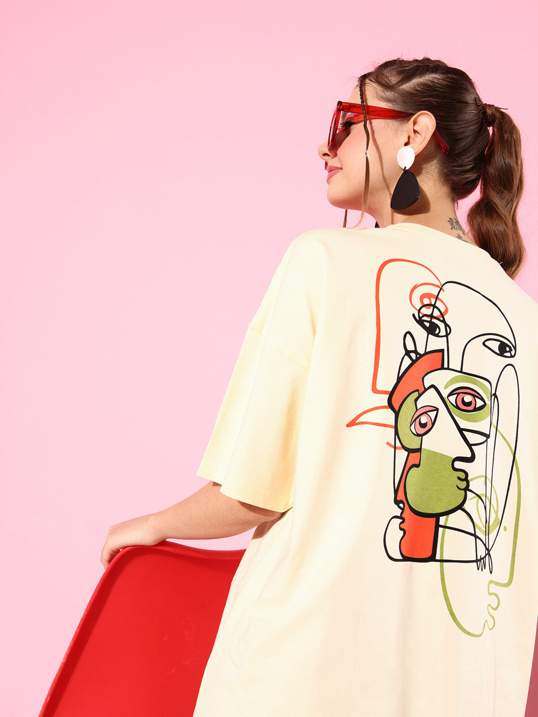Womens Half Sleeve Drop Shoulder Printed Oversized Fit T-Shirts