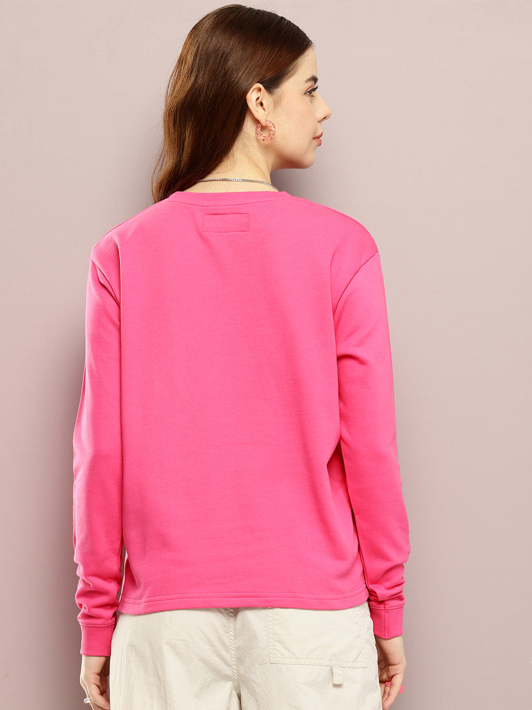 Womens Full Sleeve Round Neck Solid Boxy Fit Tshirts