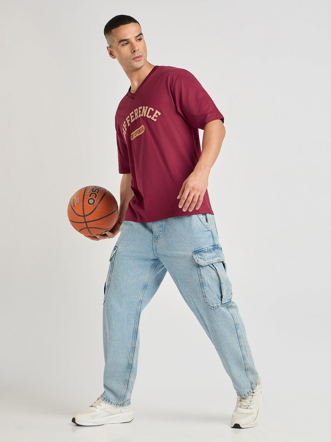 Mens Applique Oversized Cotton V-Neck Tshirt