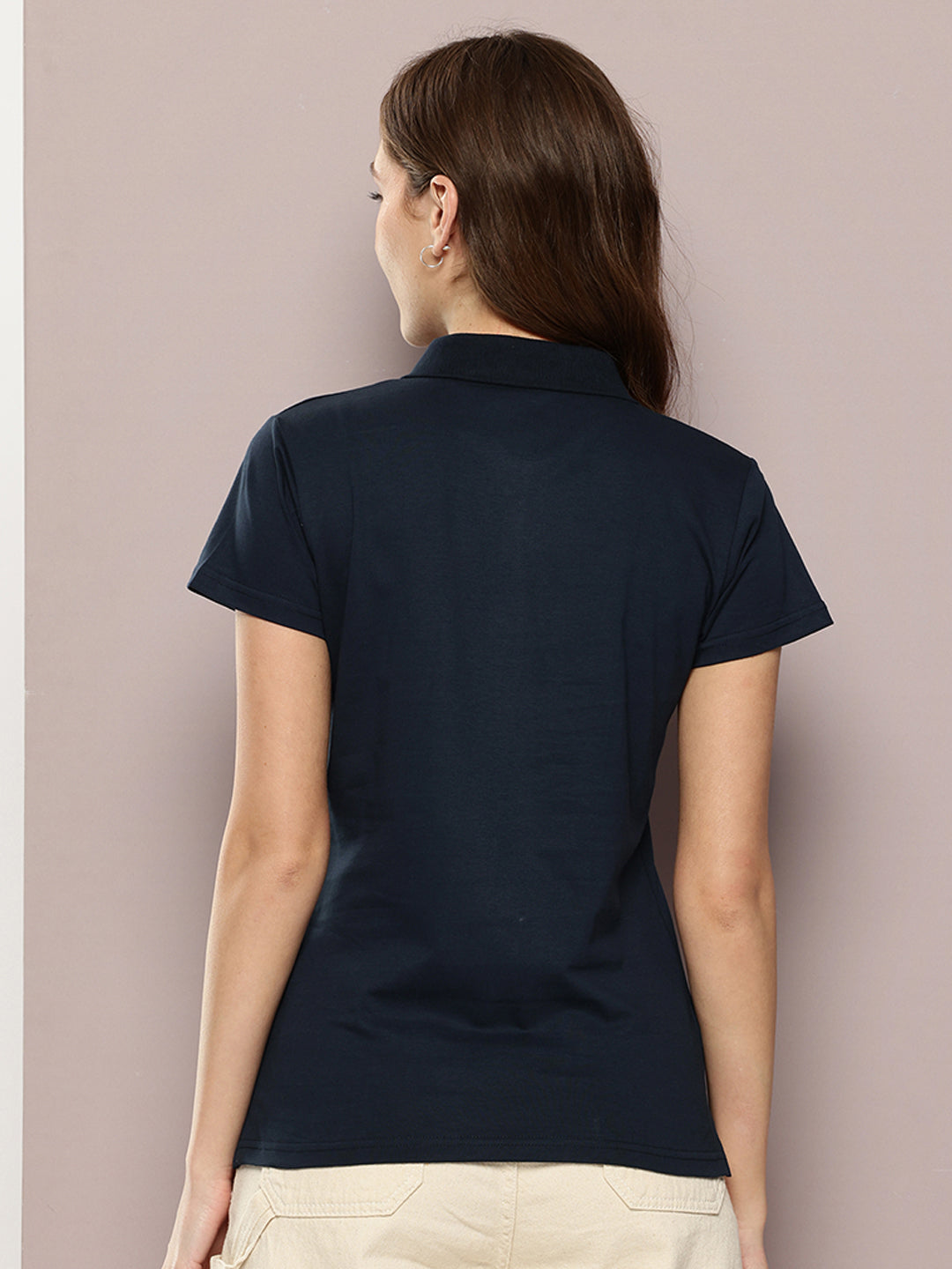 Womens Half Sleeve Polo Neck Solid Regular Fit Tshirts