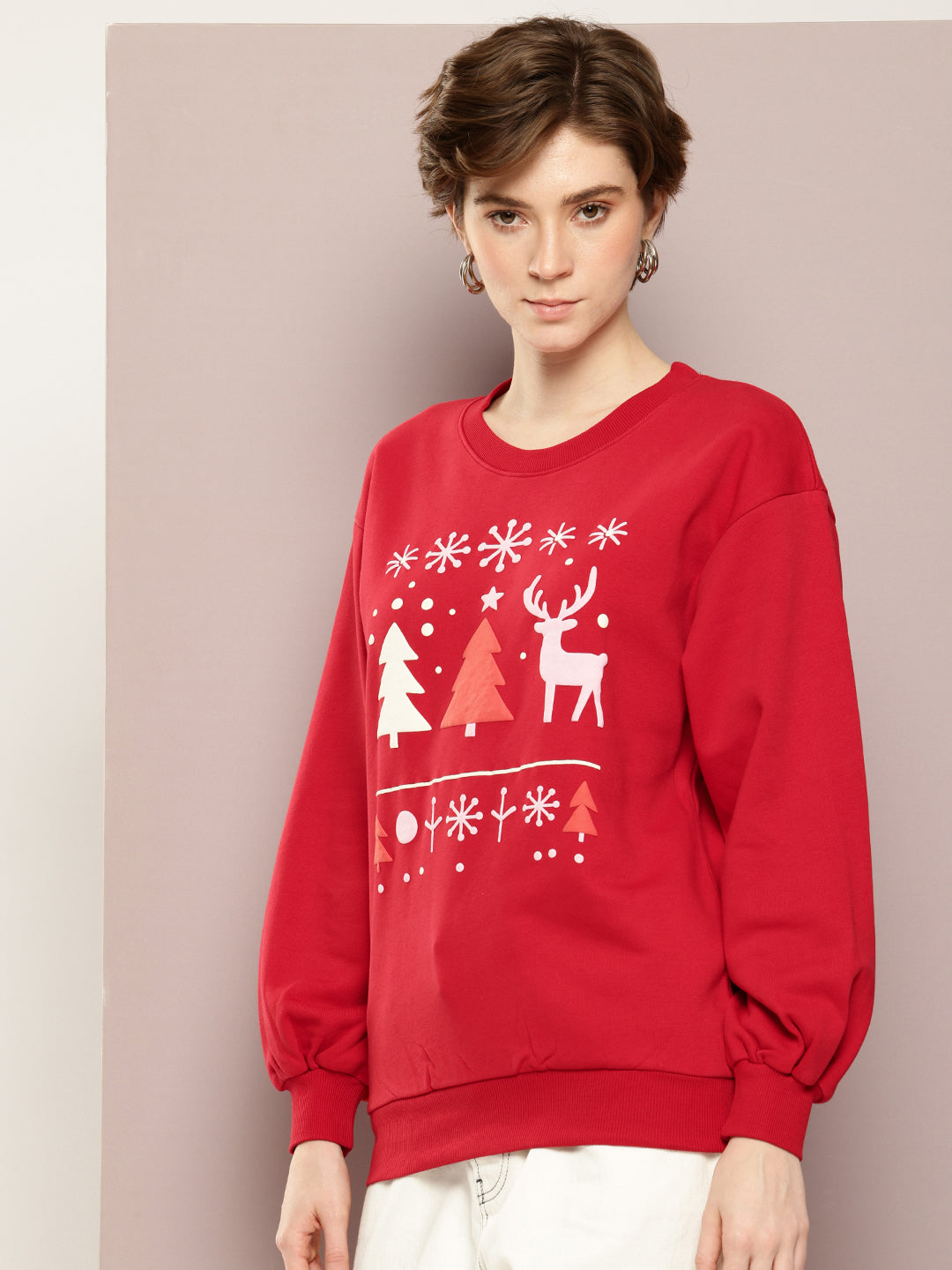 Womens Oversized Puff Printed Sweatshirt
