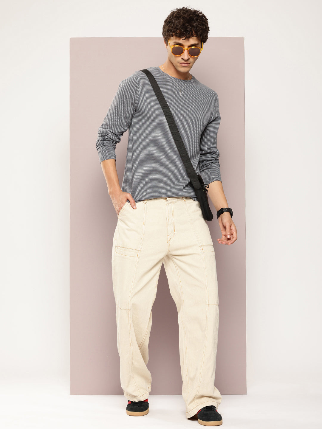 Mens Full Sleeve Round Neck All-Over Striped Regular Fit Tshirts