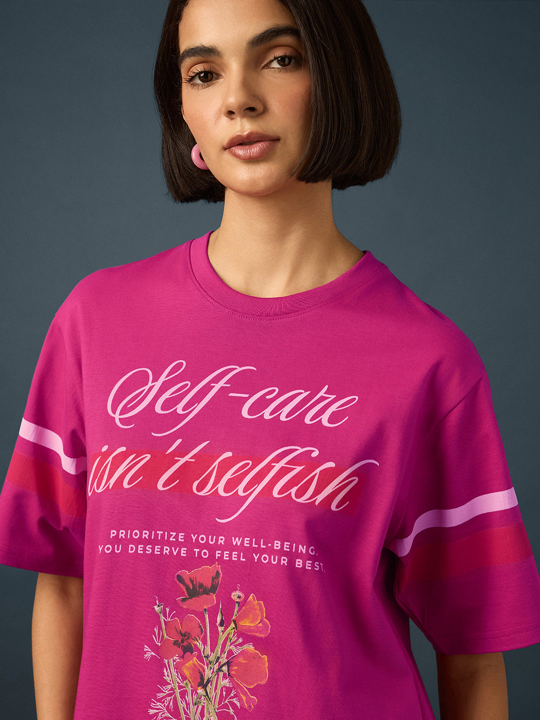 Womens Short Sleeve Printed Oversized Fit Tshirt 