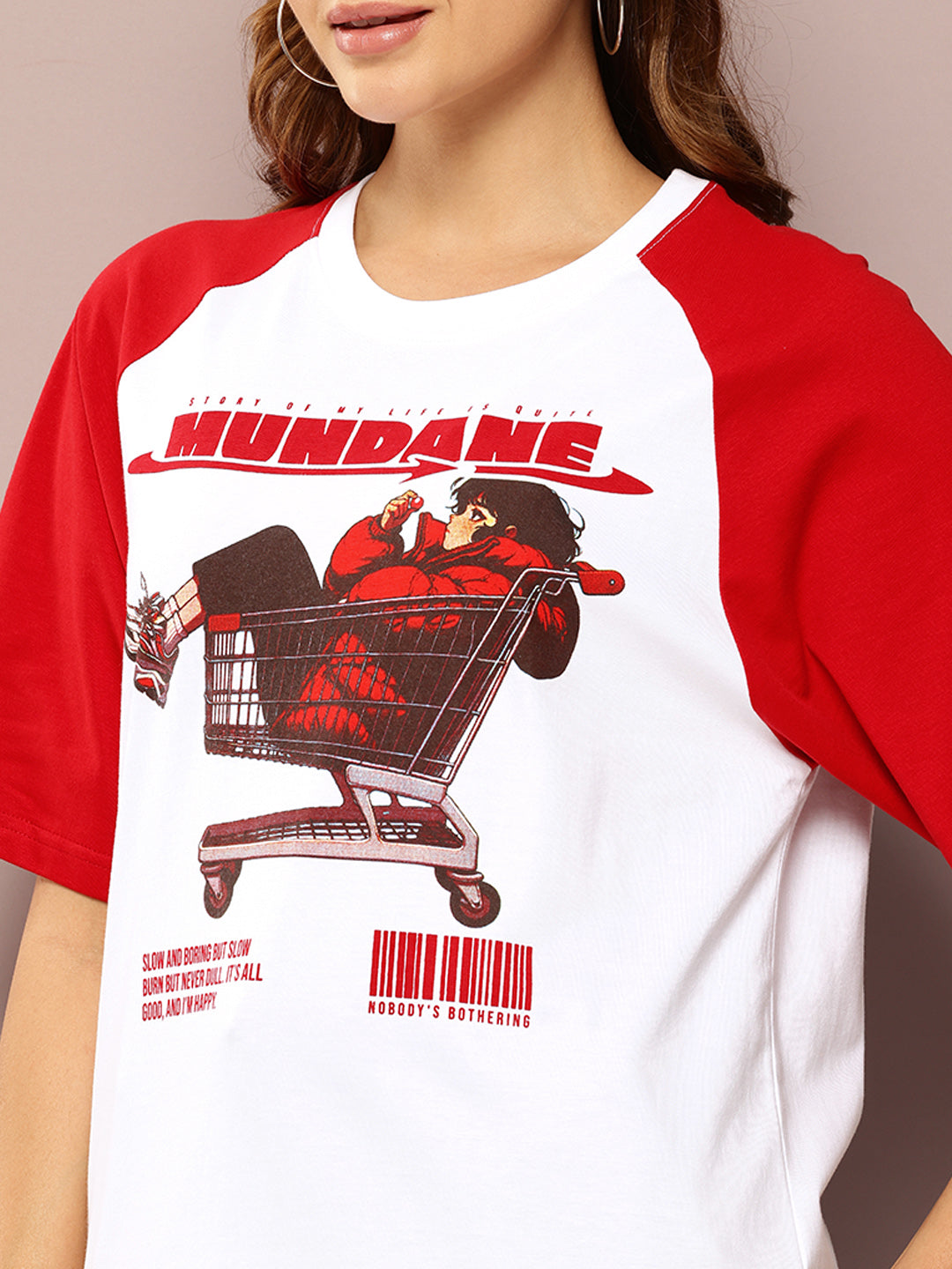 Womens Raglan Sleeve Printed Oversized Fit Tshirt