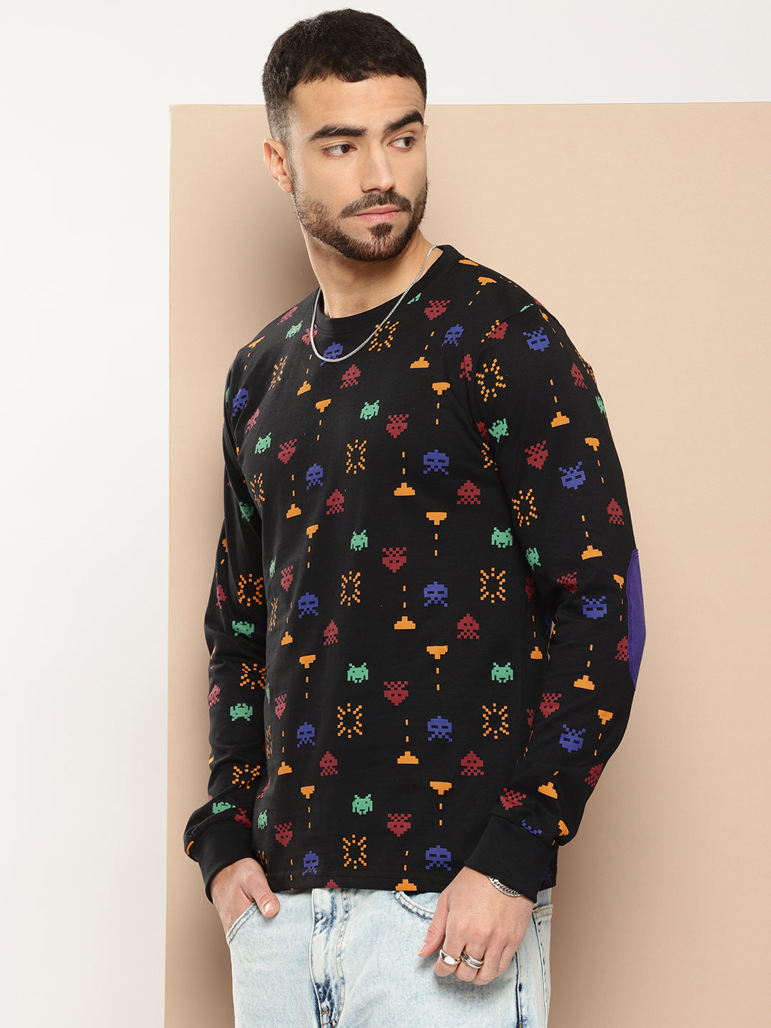 Mens Full Sleeve Round Neck All-Over Printed Regular Fit Tshirts