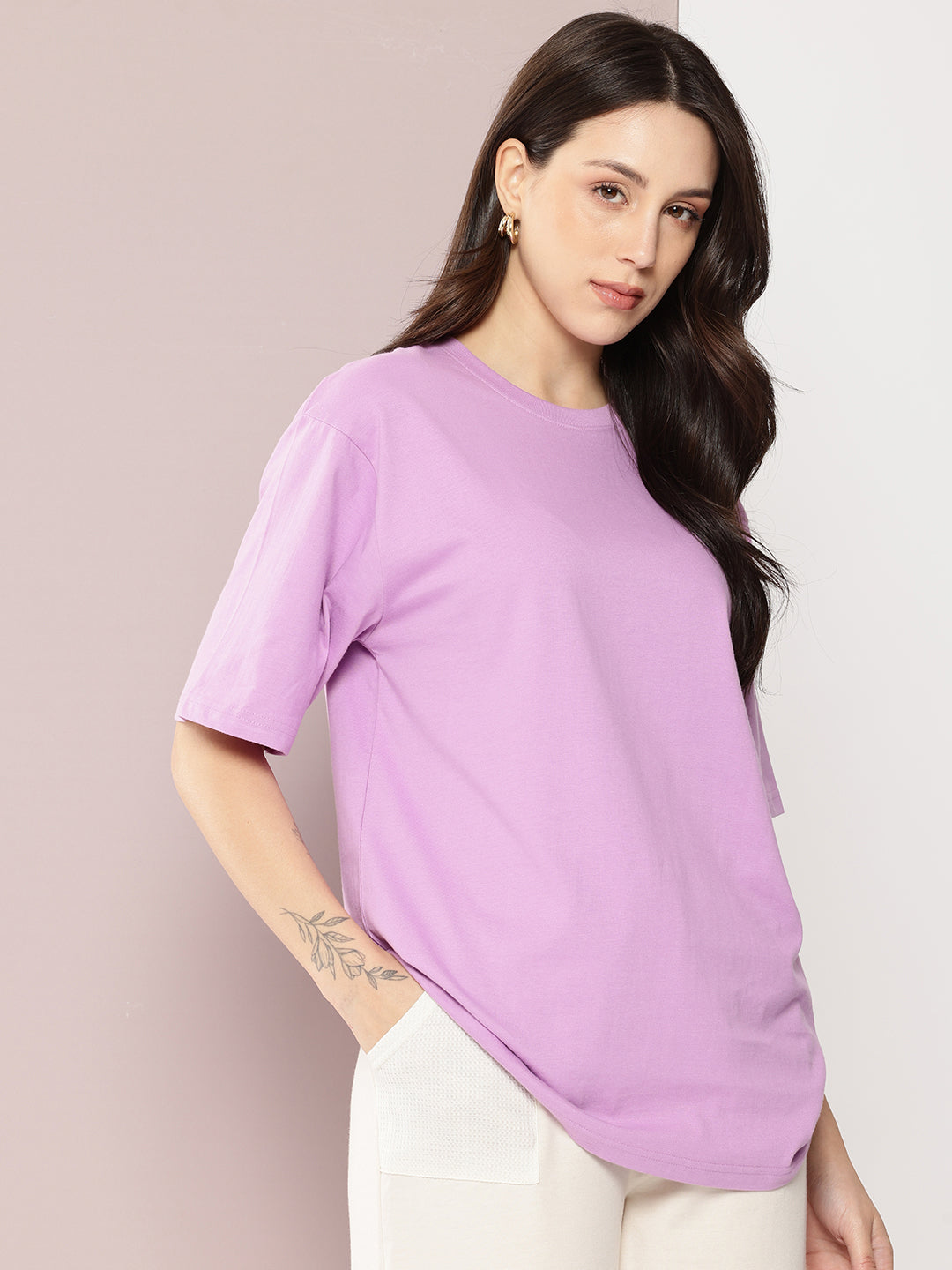 Womens Half Sleeve Round Neck Solid Oversized Fit Tshirts